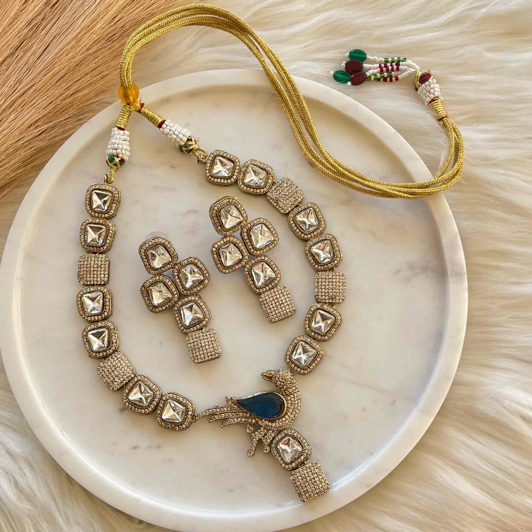 Blue Mayuri Fusion AD Necklace Set