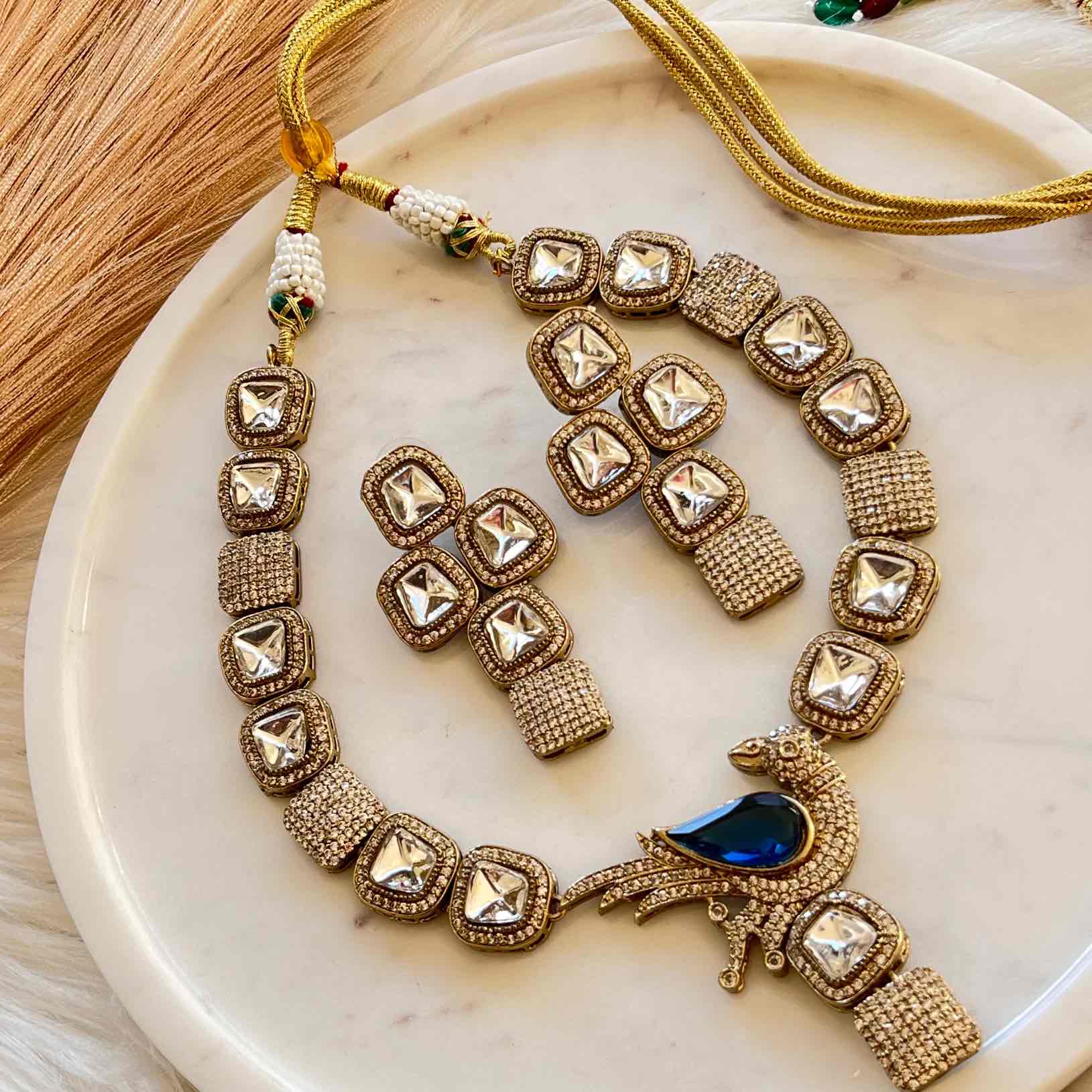 Blue Mayuri Fusion AD Necklace Set