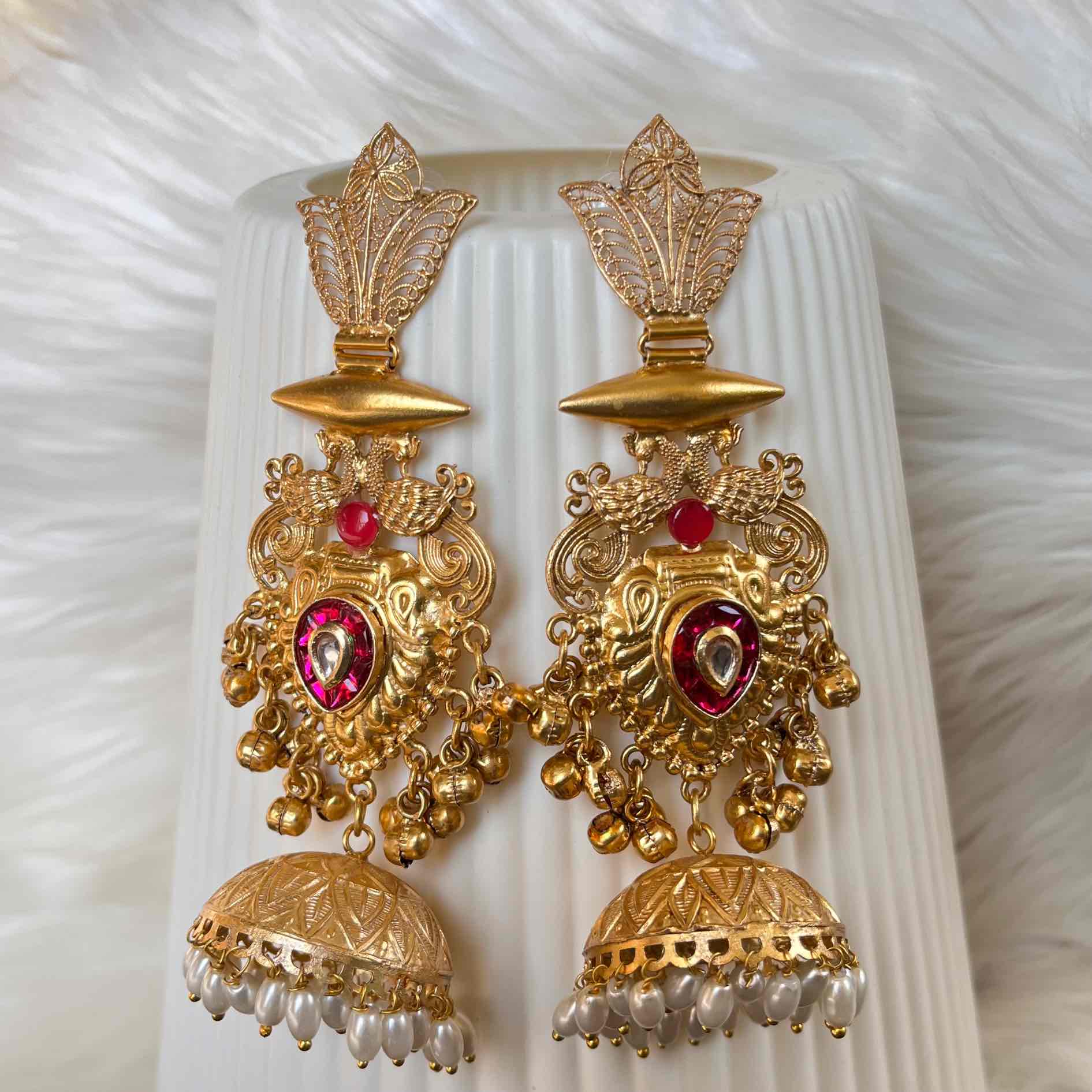 Pink Vamika Fusion Golden Earrings