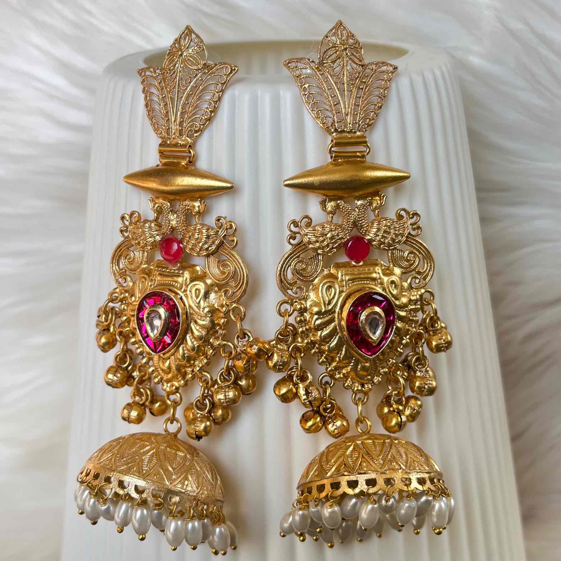 Pink Vamika Fusion Golden Earrings