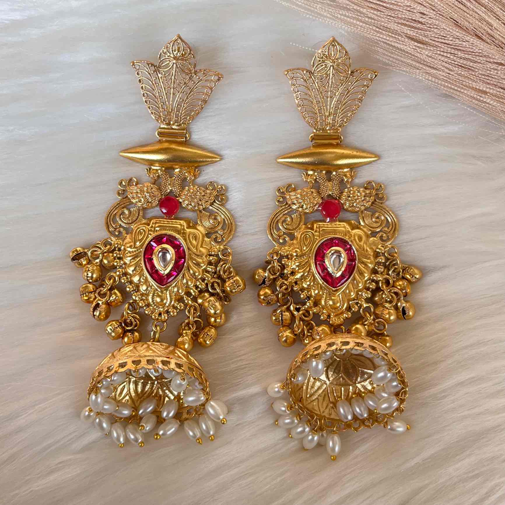 Pink Vamika Fusion Golden Earrings