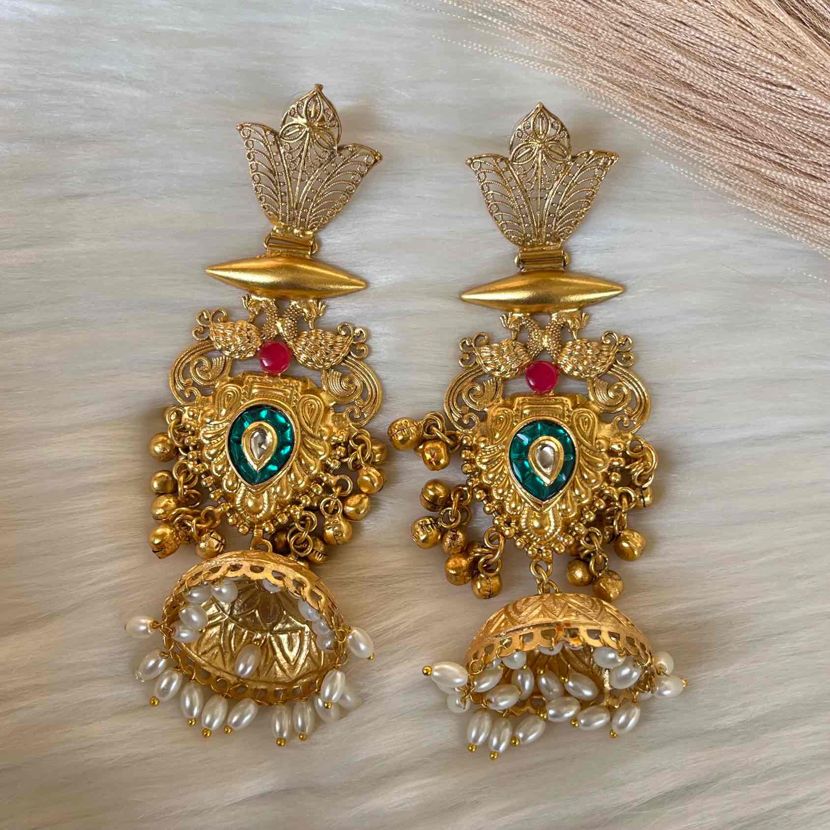 Green Vamika Fusion Golden Earrings