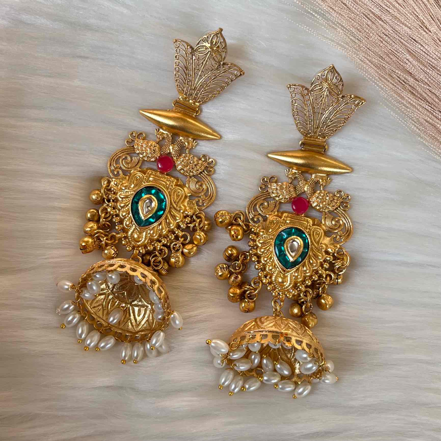 Green Vamika Fusion Golden Earrings