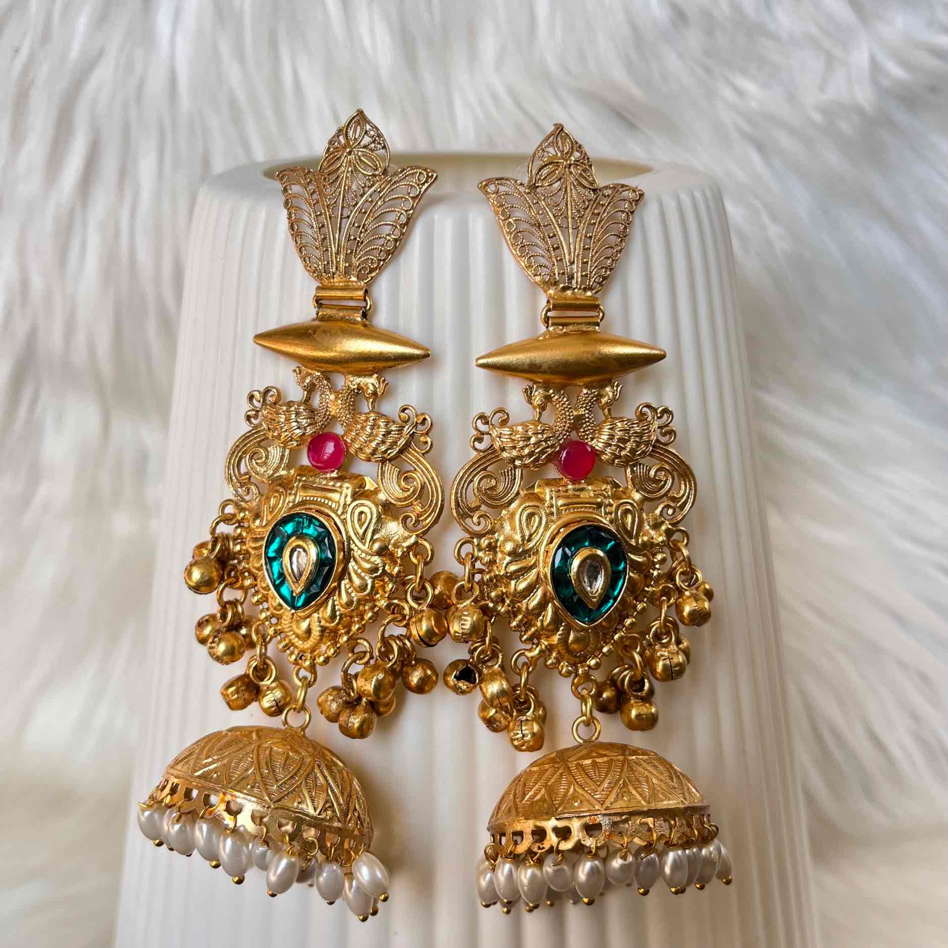 Green Vamika Fusion Golden Earrings