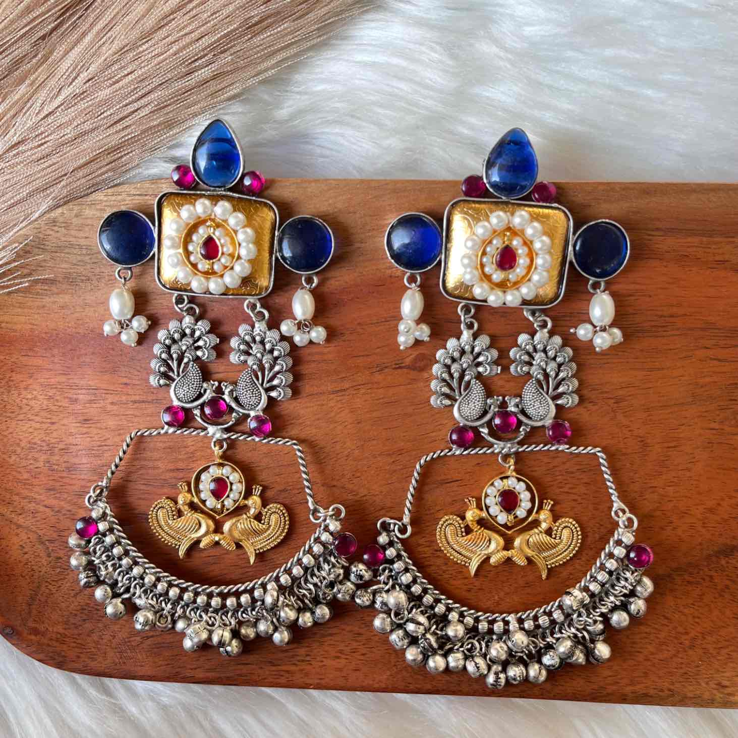 Navy Blue Madhuri Silver Fusion Earrings