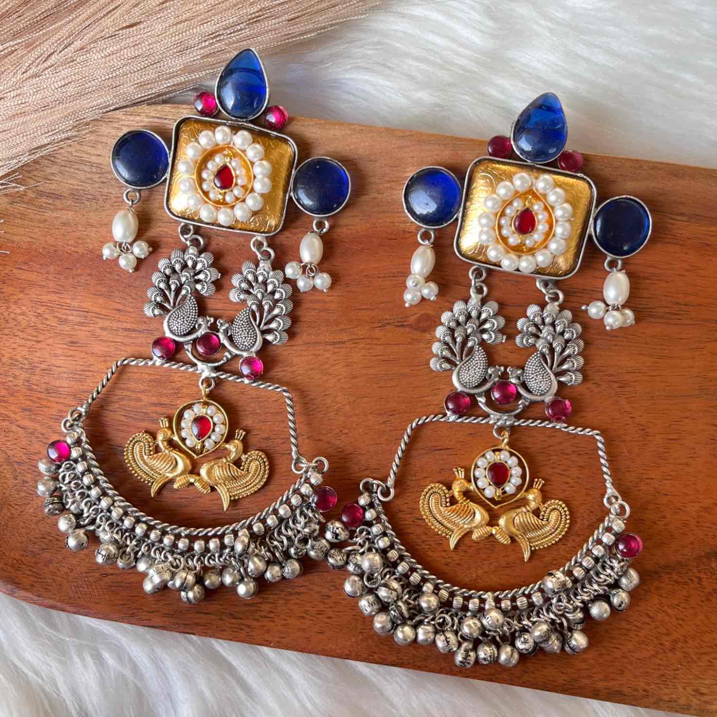 Navy Blue Madhuri Silver Fusion Earrings