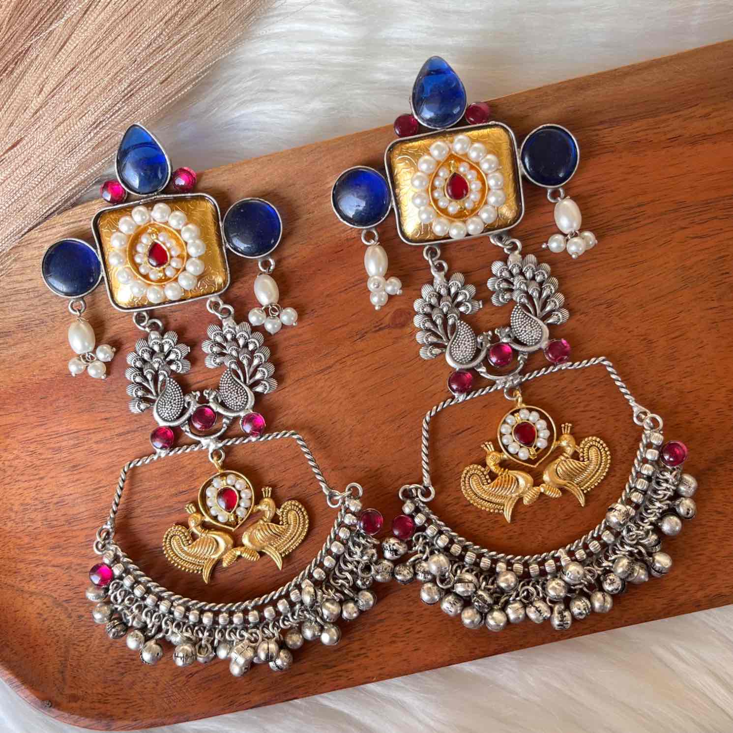 Navy Blue Madhuri Silver Fusion Earrings