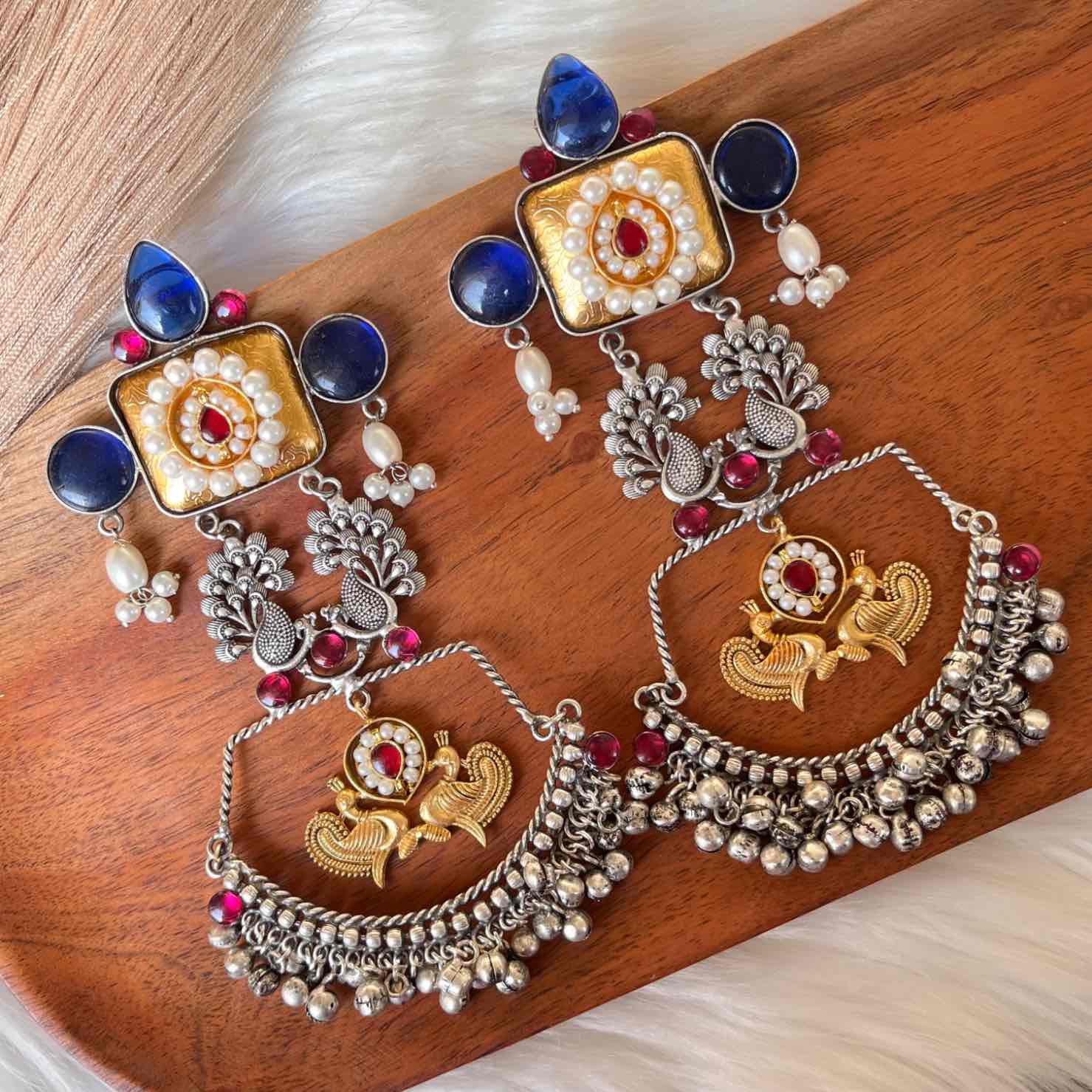 Navy Blue Madhuri Silver Fusion Earrings