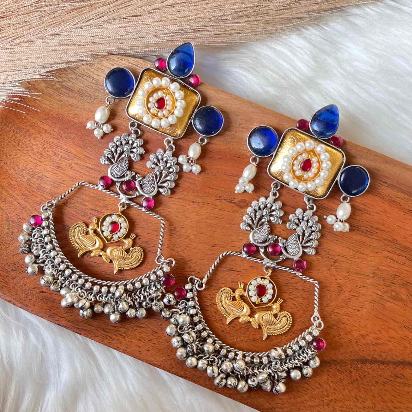 Navy Blue Madhuri Silver Fusion Earrings