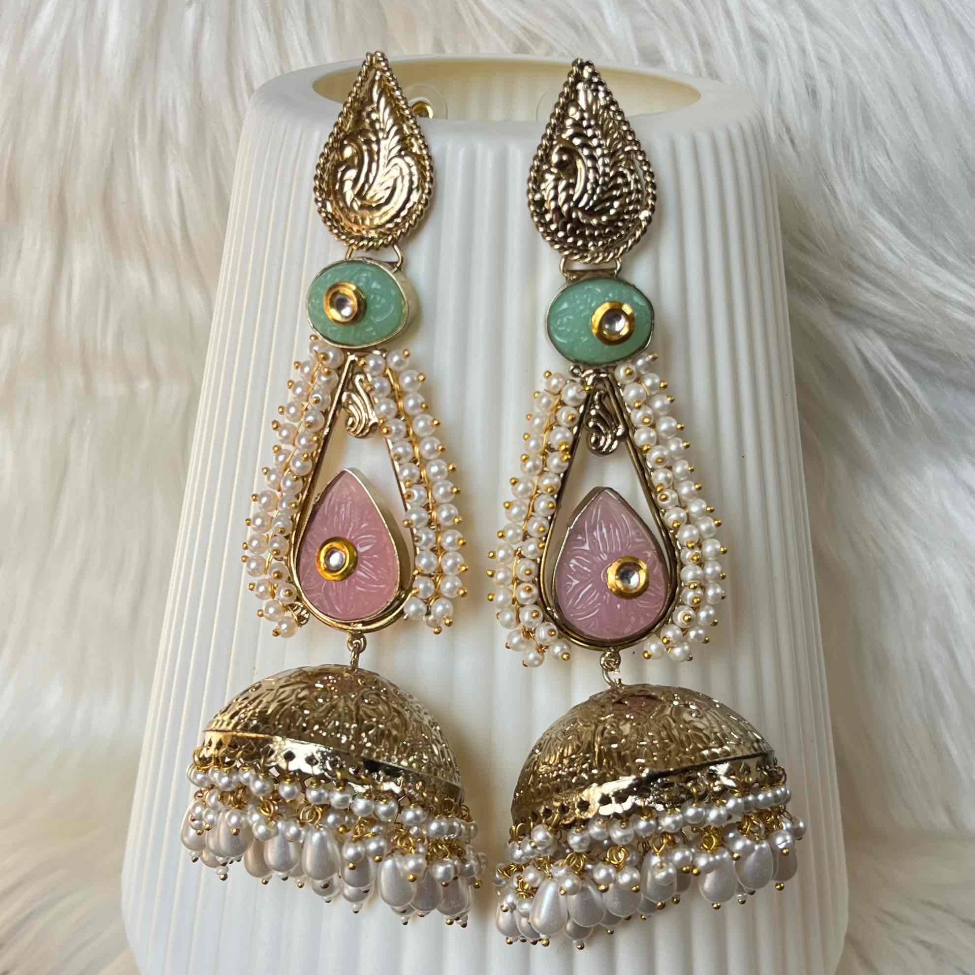 Pink - Mint Raghini Jhumkas