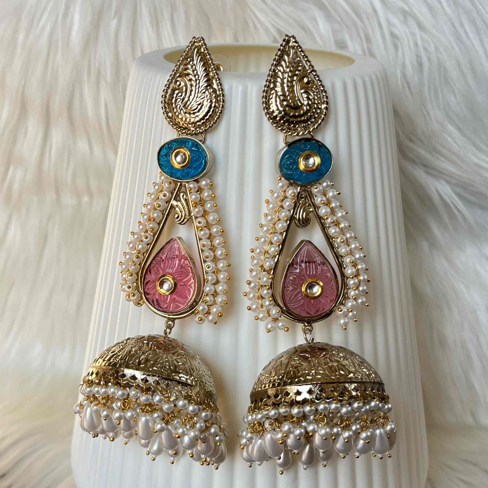 Pink - Mint Raghini Jhumkas