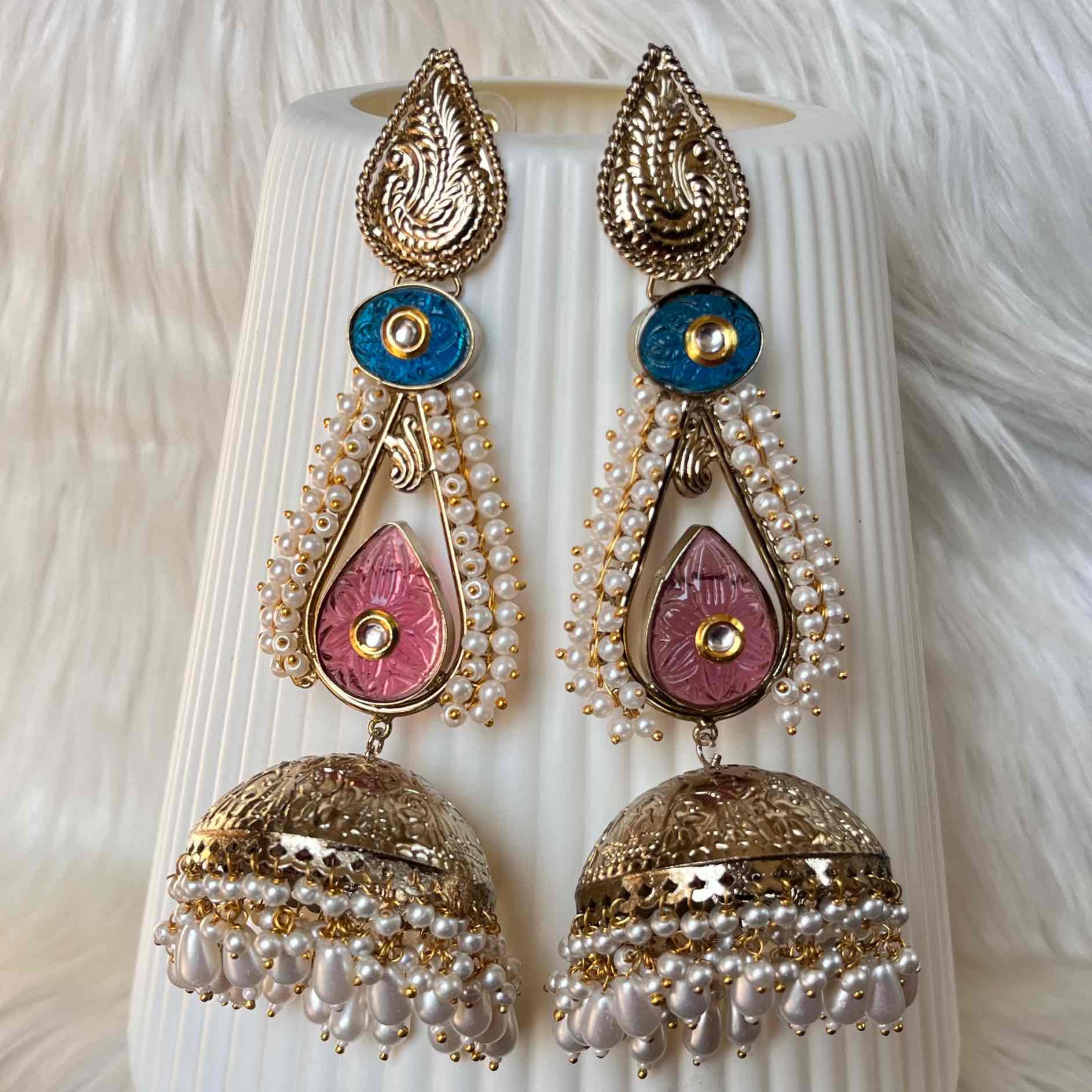 Pink - Mint Raghini Jhumkas