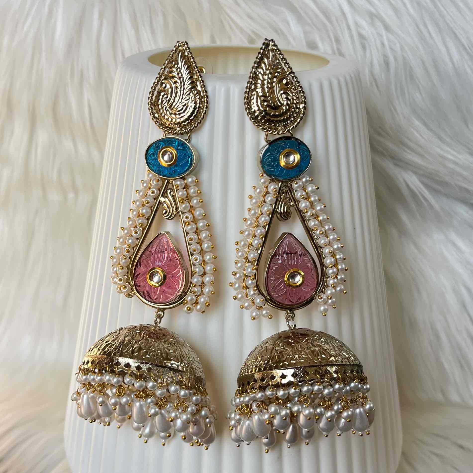 Pink - Mint Raghini Jhumkas