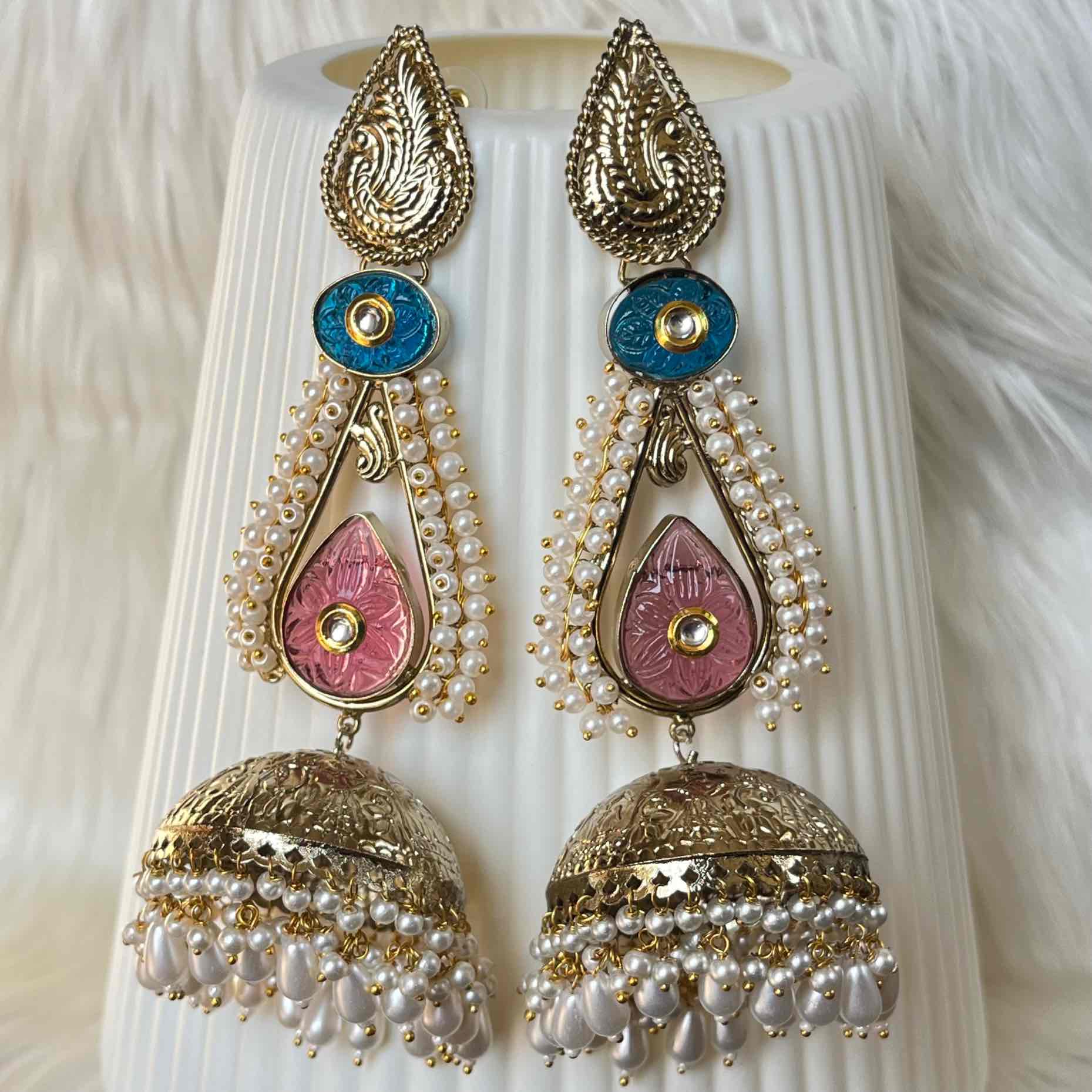 Pink - Mint Raghini Jhumkas