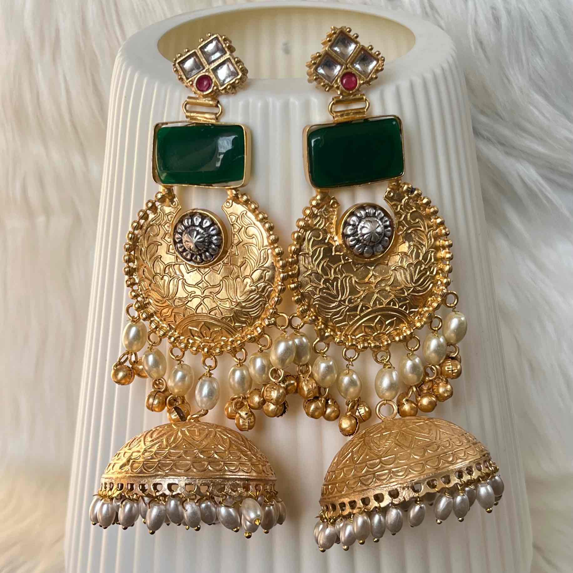 Green Siya Fusion Golden Earrings