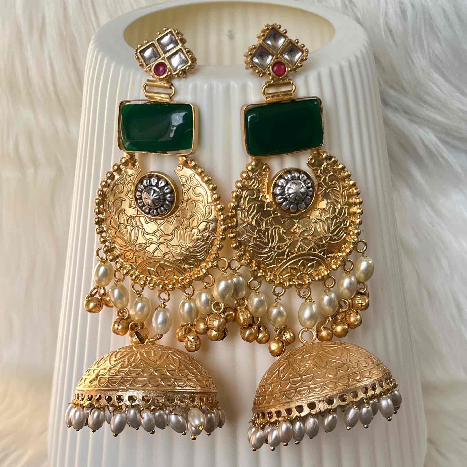 Green Siya Fusion Golden Earrings