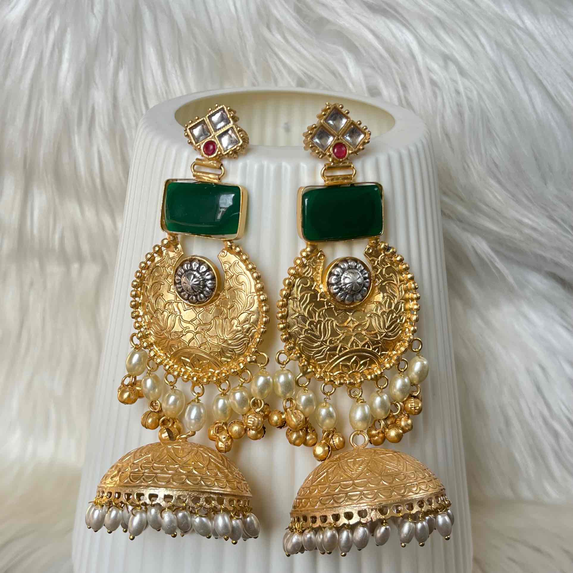 Green Siya Fusion Golden Earrings