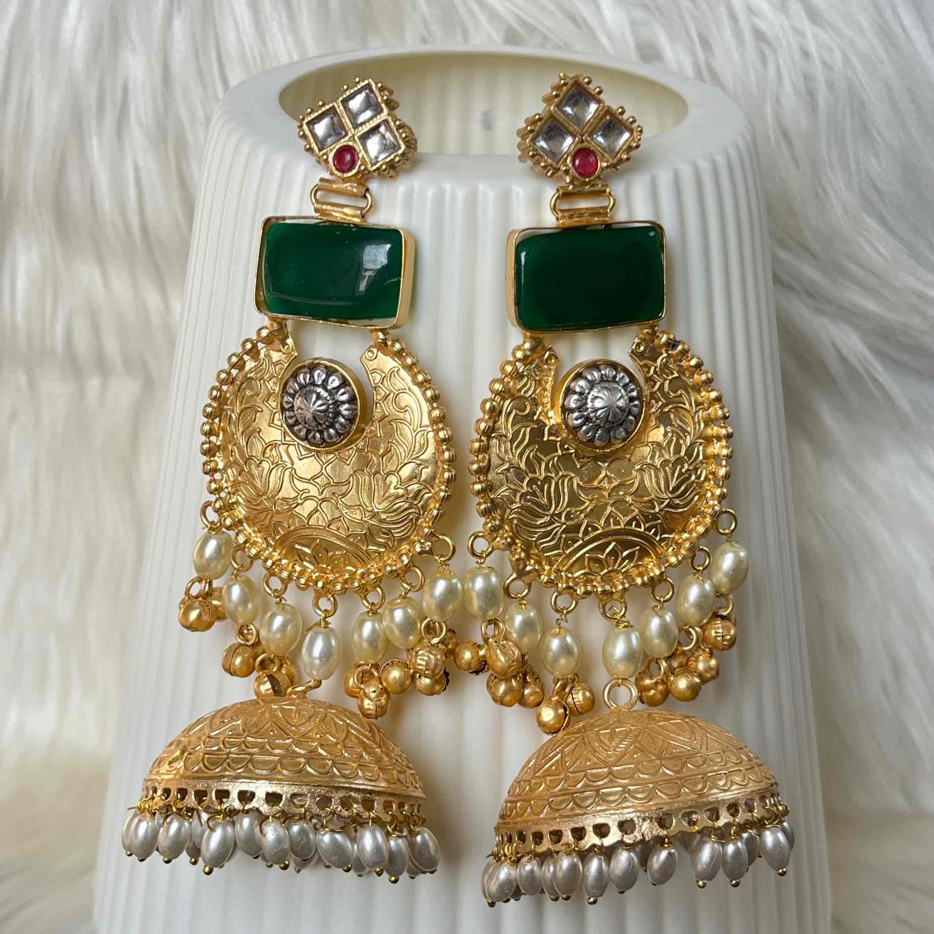 Green Siya Fusion Golden Earrings