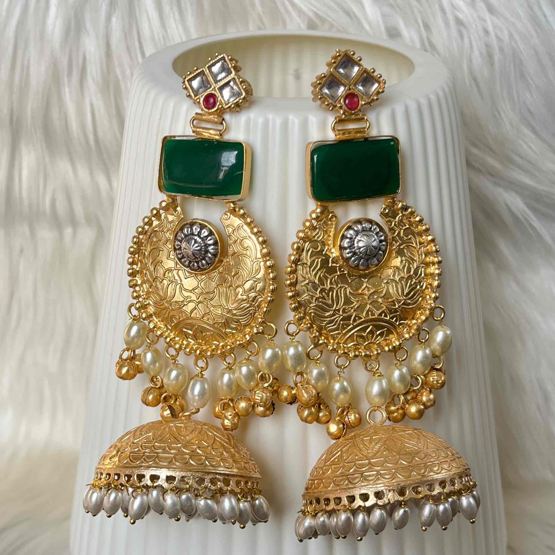 Green Siya Fusion Golden Earrings