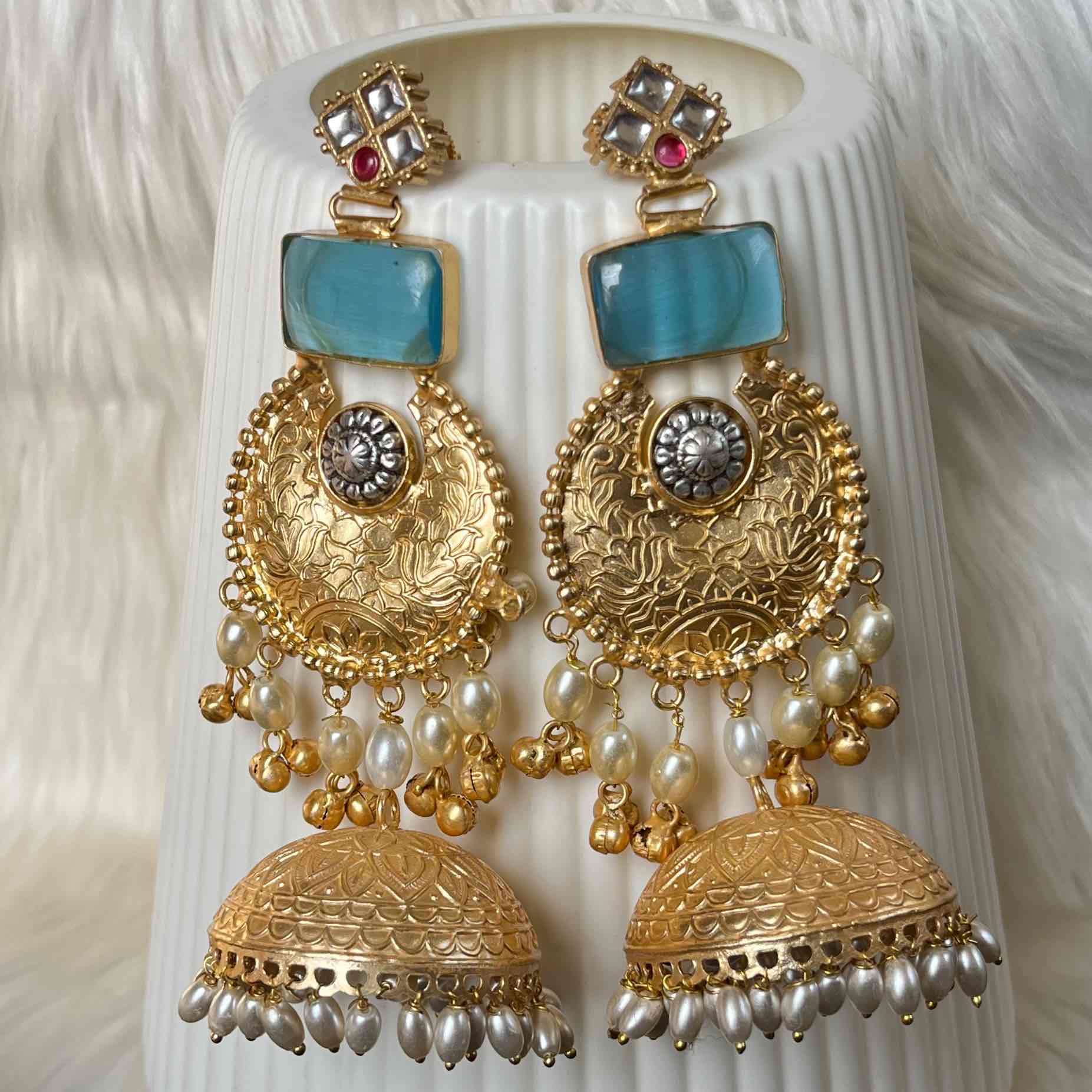 Blue Siya Fusion Golden Earrings