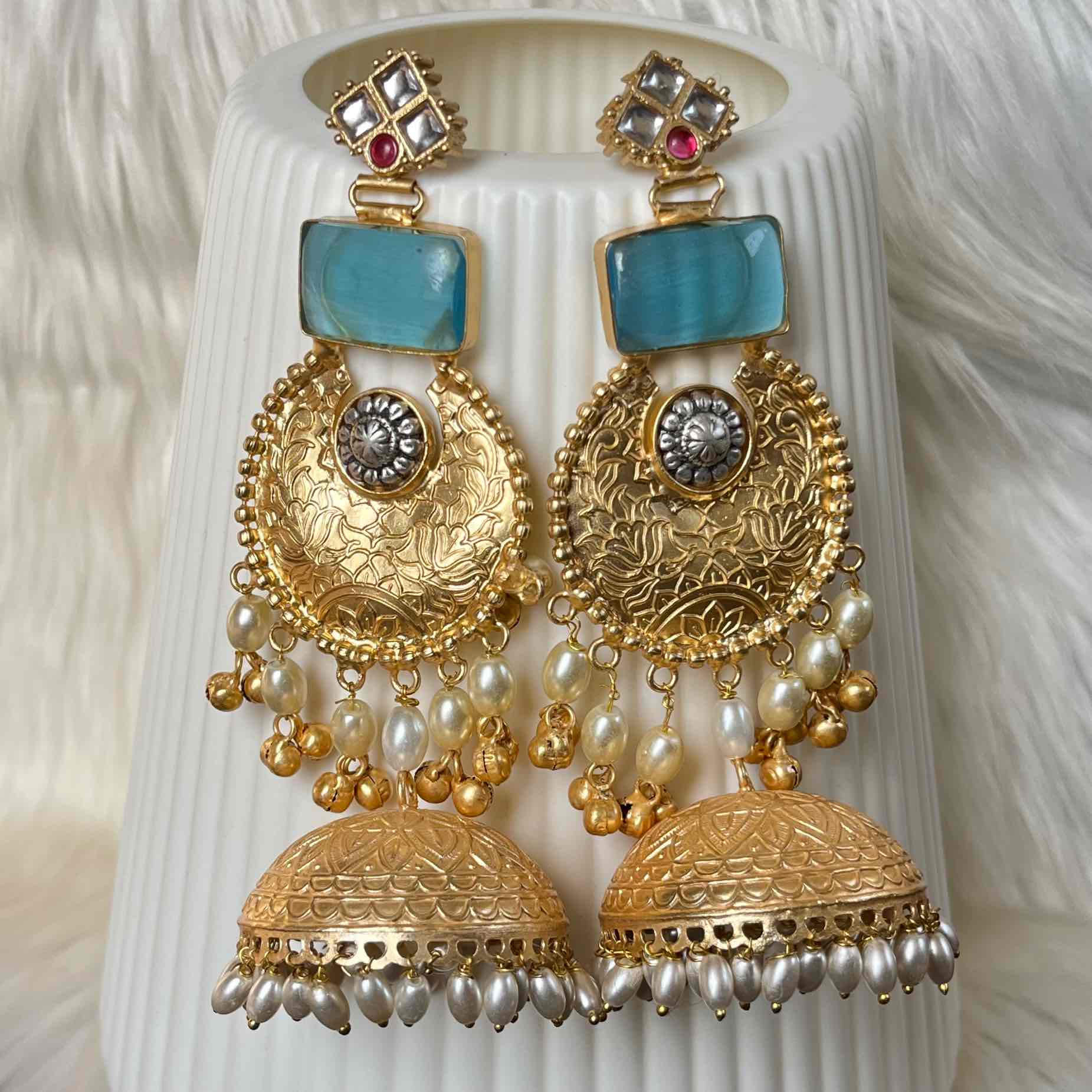 Blue Siya Fusion Golden Earrings