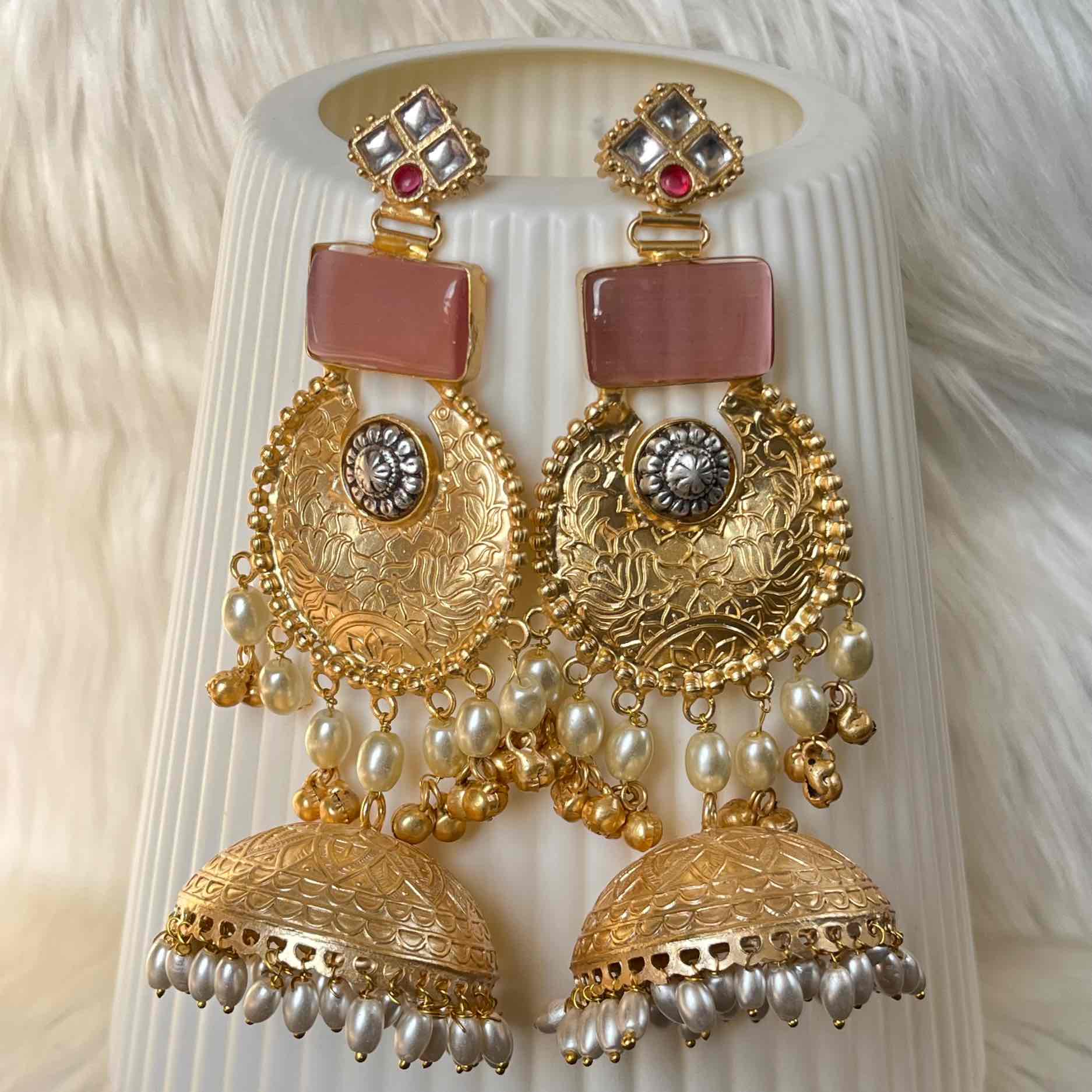 Pink Siya Fusion Golden Earrings