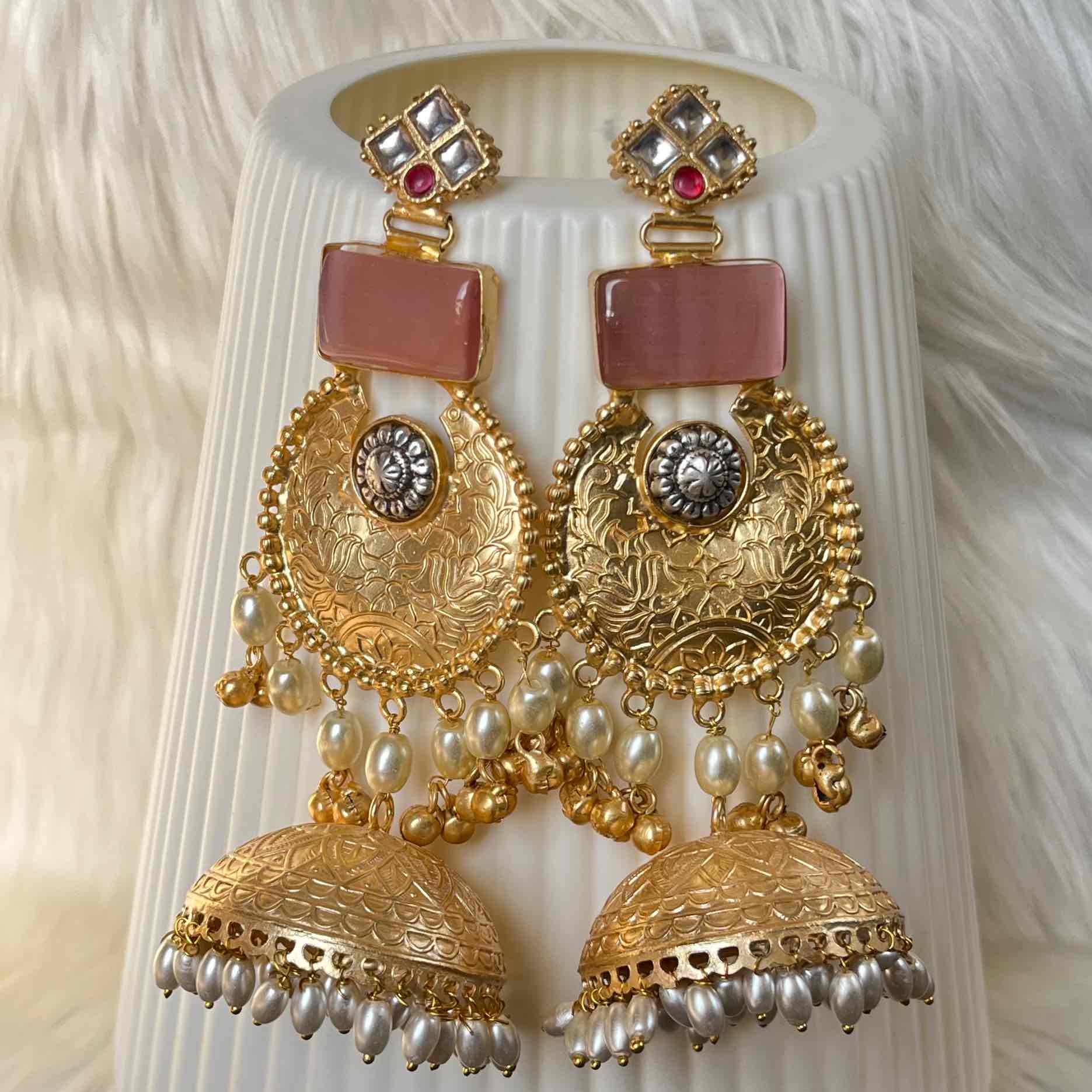 Pink Siya Fusion Golden Earrings