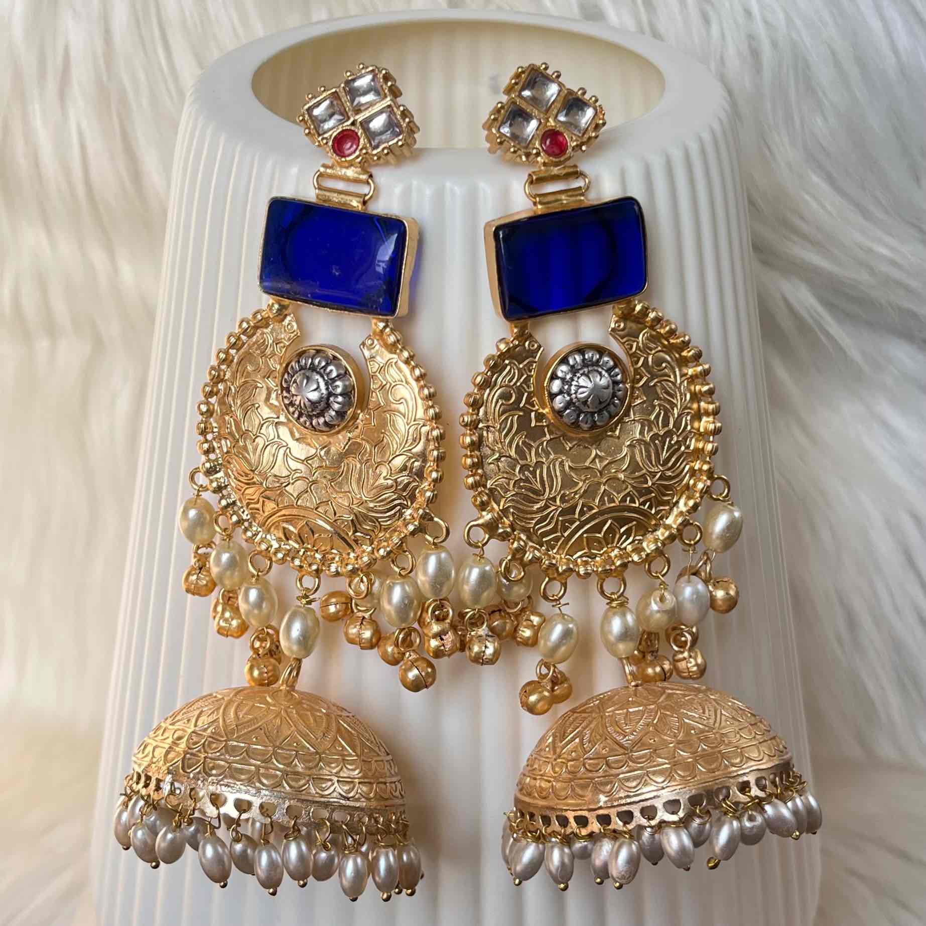 Navy Blue Siya Fusion Golden Earrings