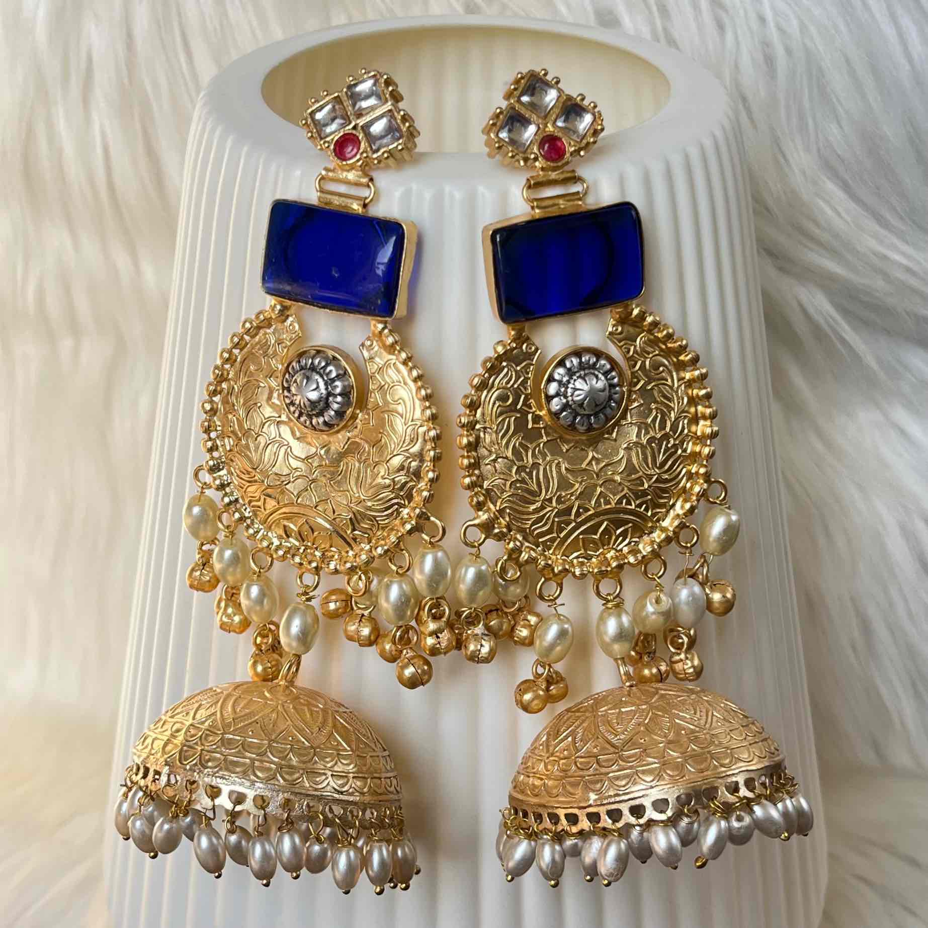 Navy Blue Siya Fusion Golden Earrings