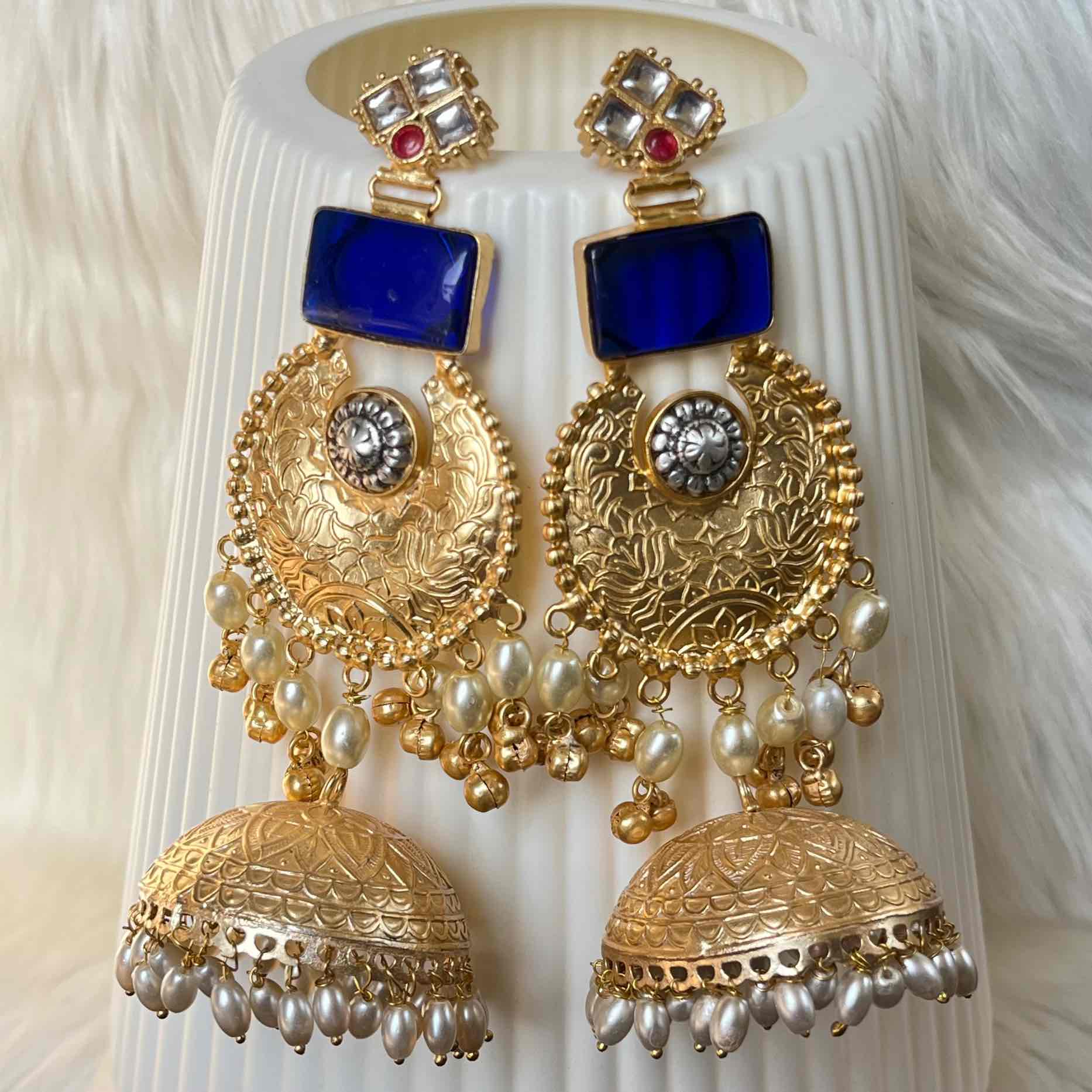 Navy Blue Siya Fusion Golden Earrings