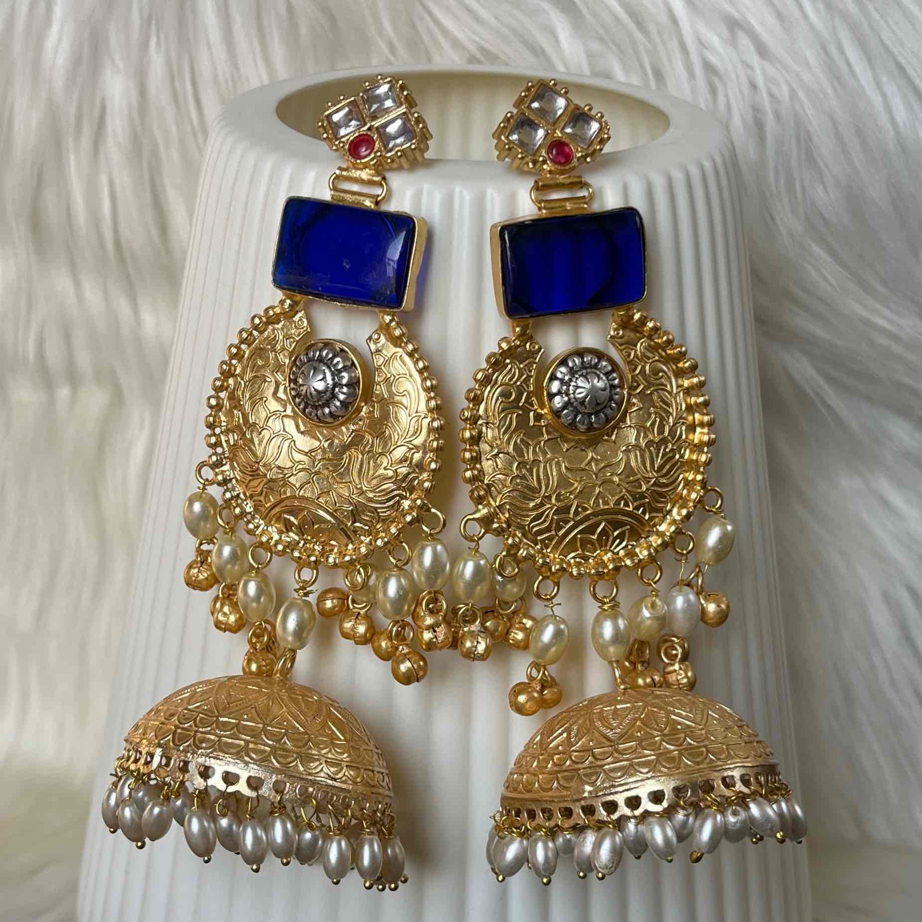 Navy Blue Siya Fusion Golden Earrings