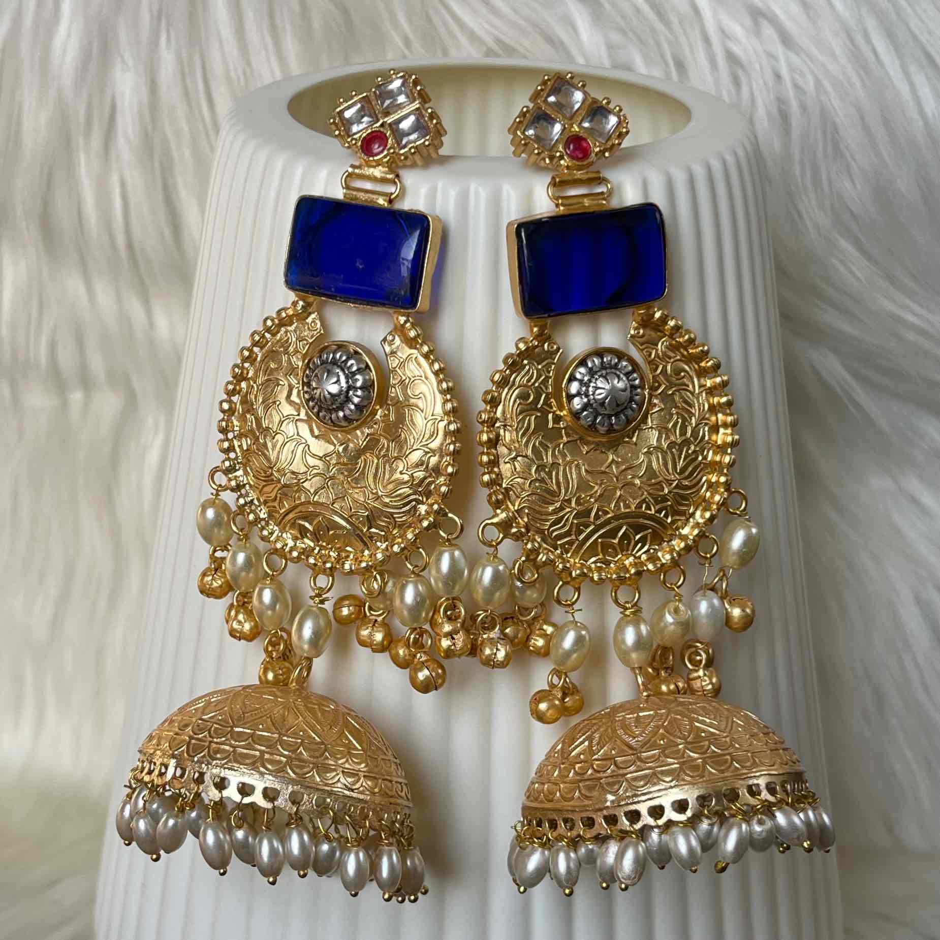 Navy Blue Siya Fusion Golden Earrings