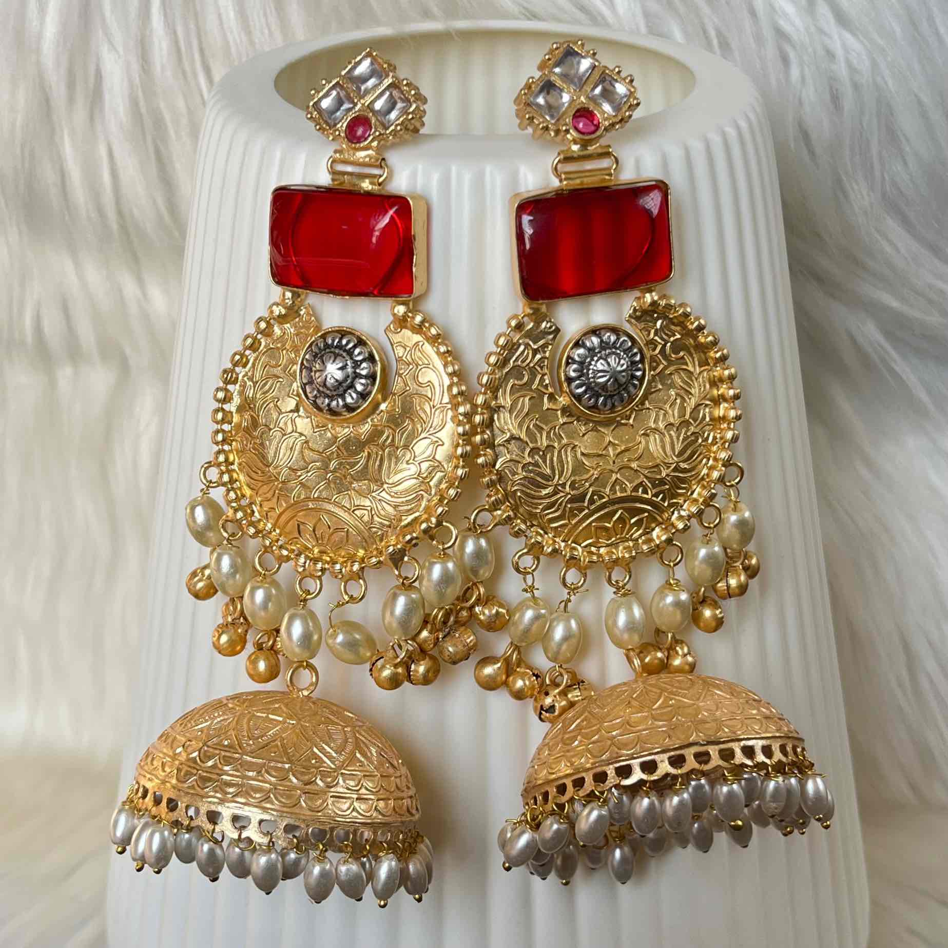 Red Siya Fusion Golden Earrings