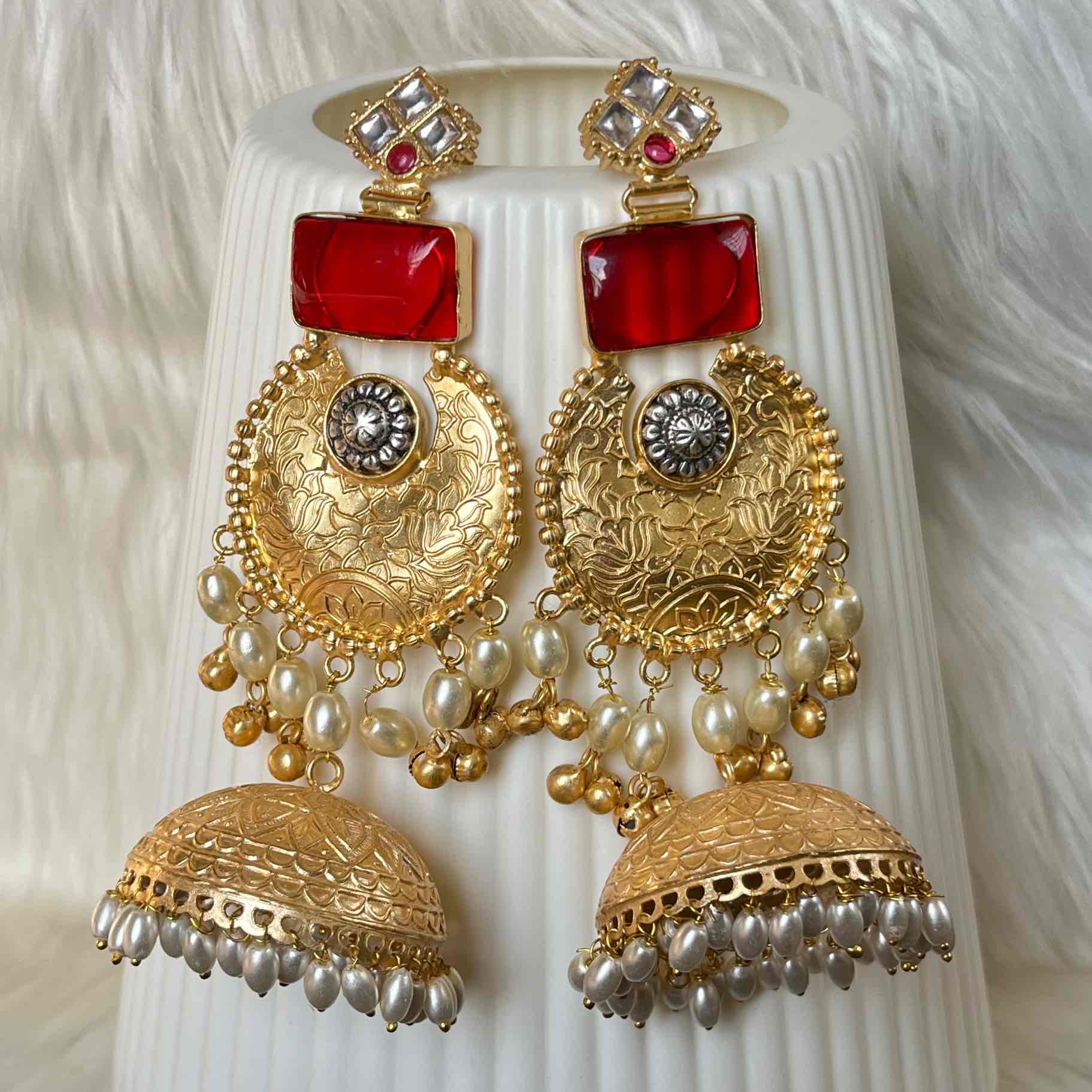 Red Siya Fusion Golden Earrings