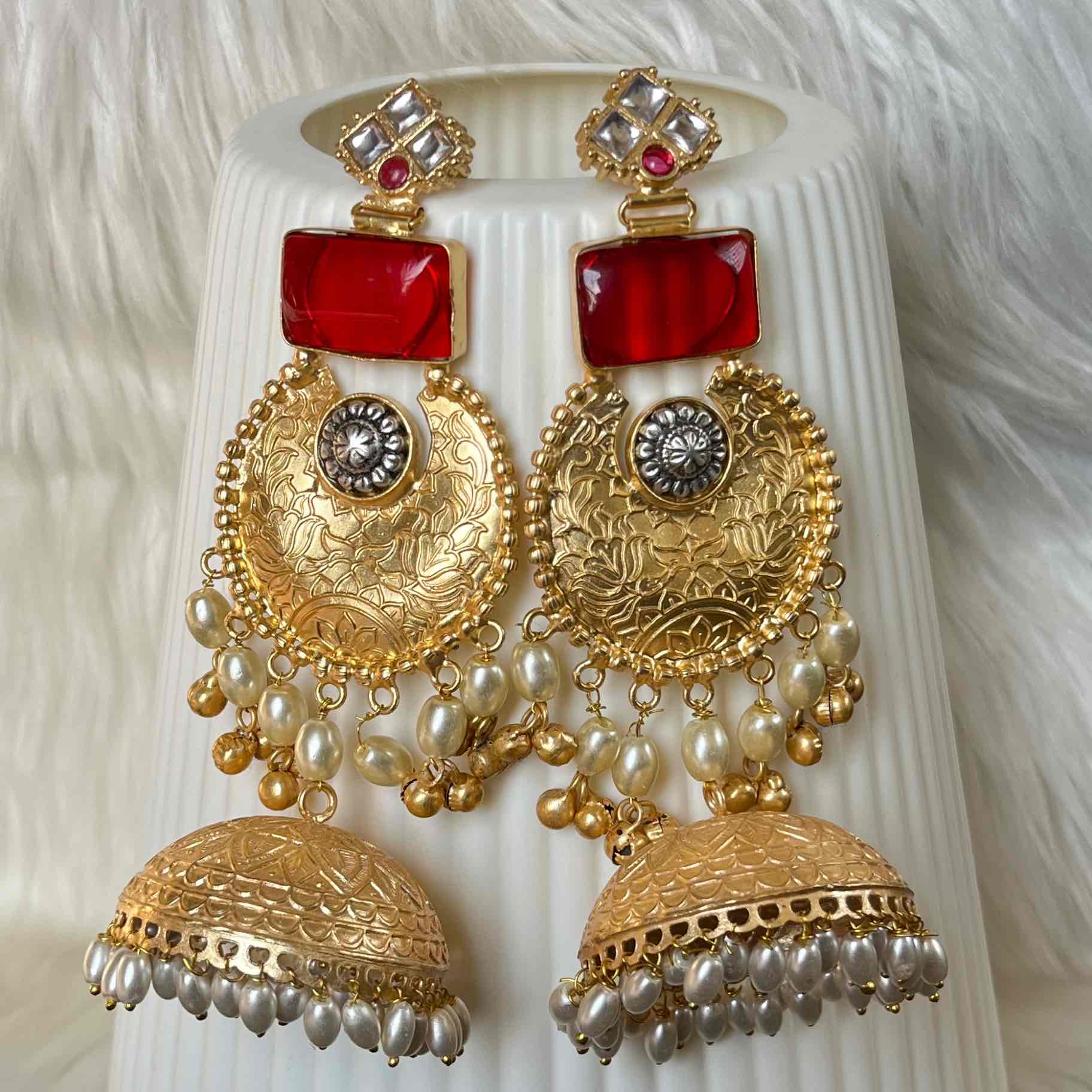 Red Siya Fusion Golden Earrings