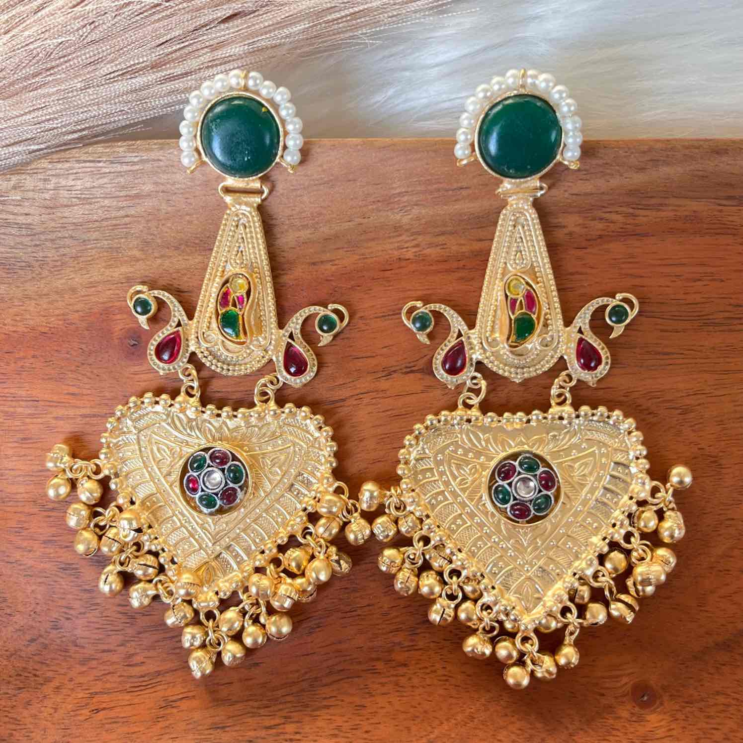 Green Meenakshi Fusion Golden Earrings