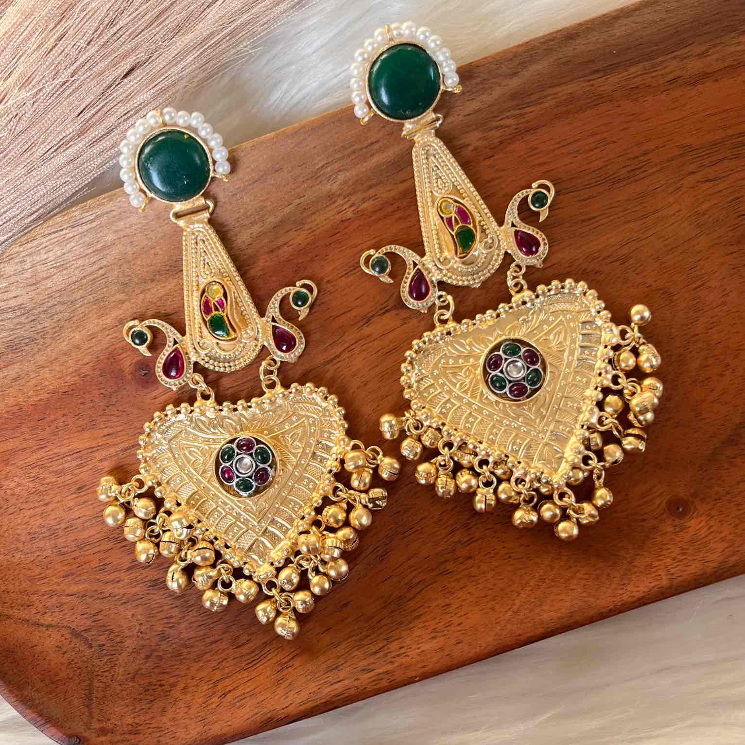 Green Meenakshi Fusion Golden Earrings