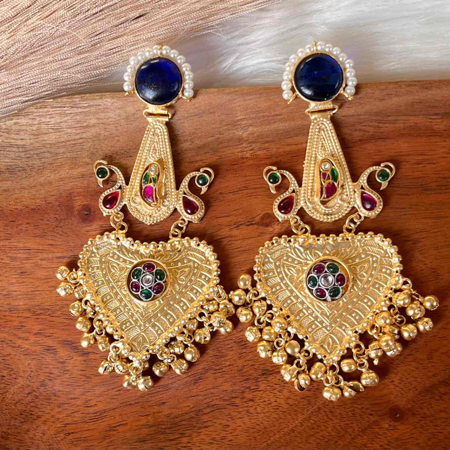 Navy Blue Meenakshi Fusion Golden Earrings