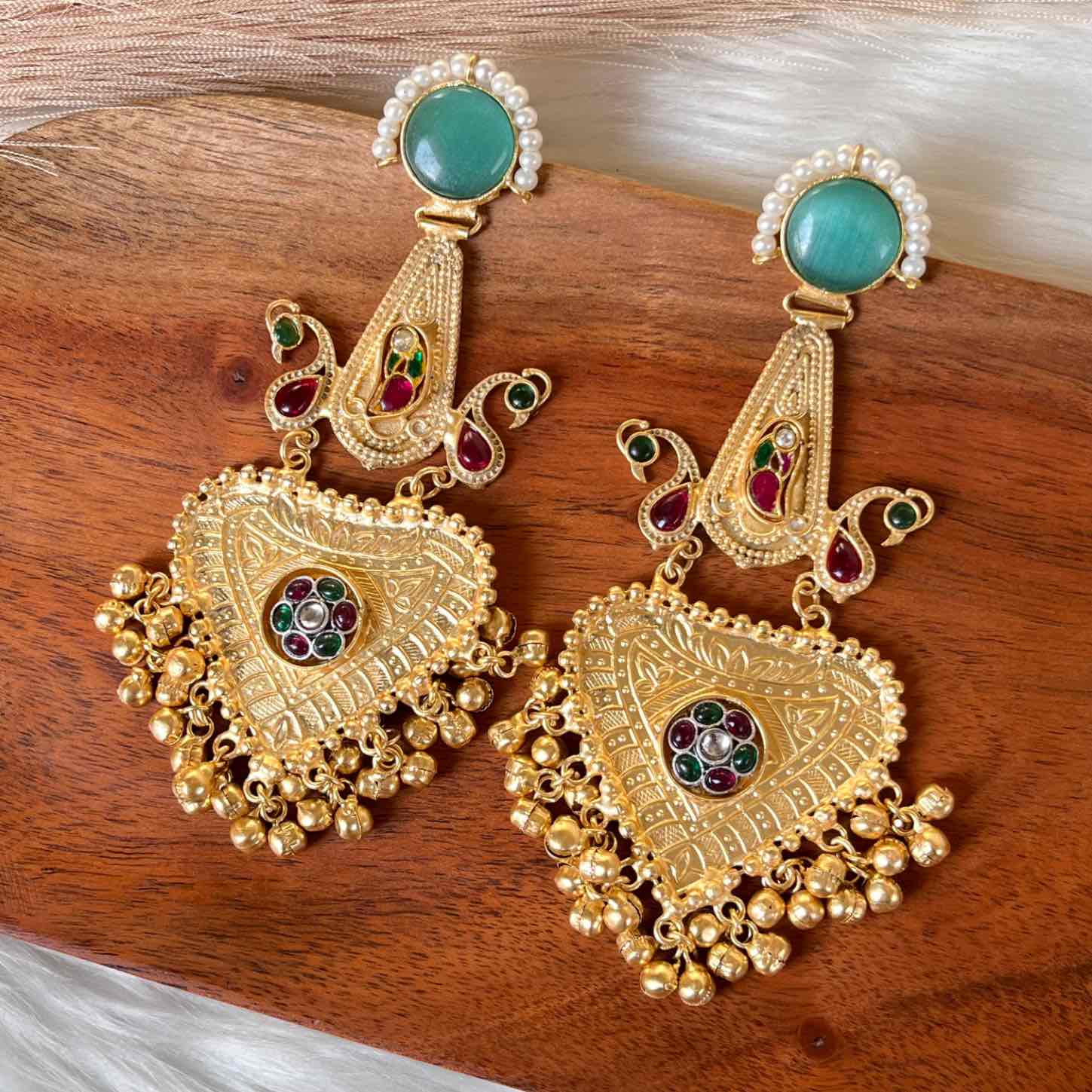 Mint Meenakshi Fusion Golden Earrings