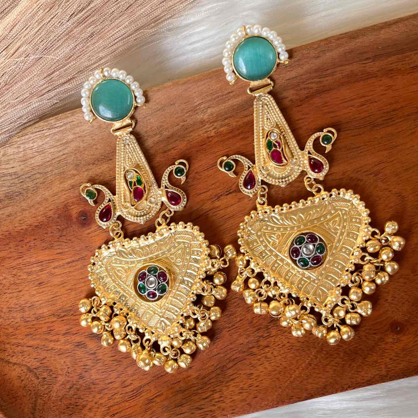 Mint Meenakshi Fusion Golden Earrings