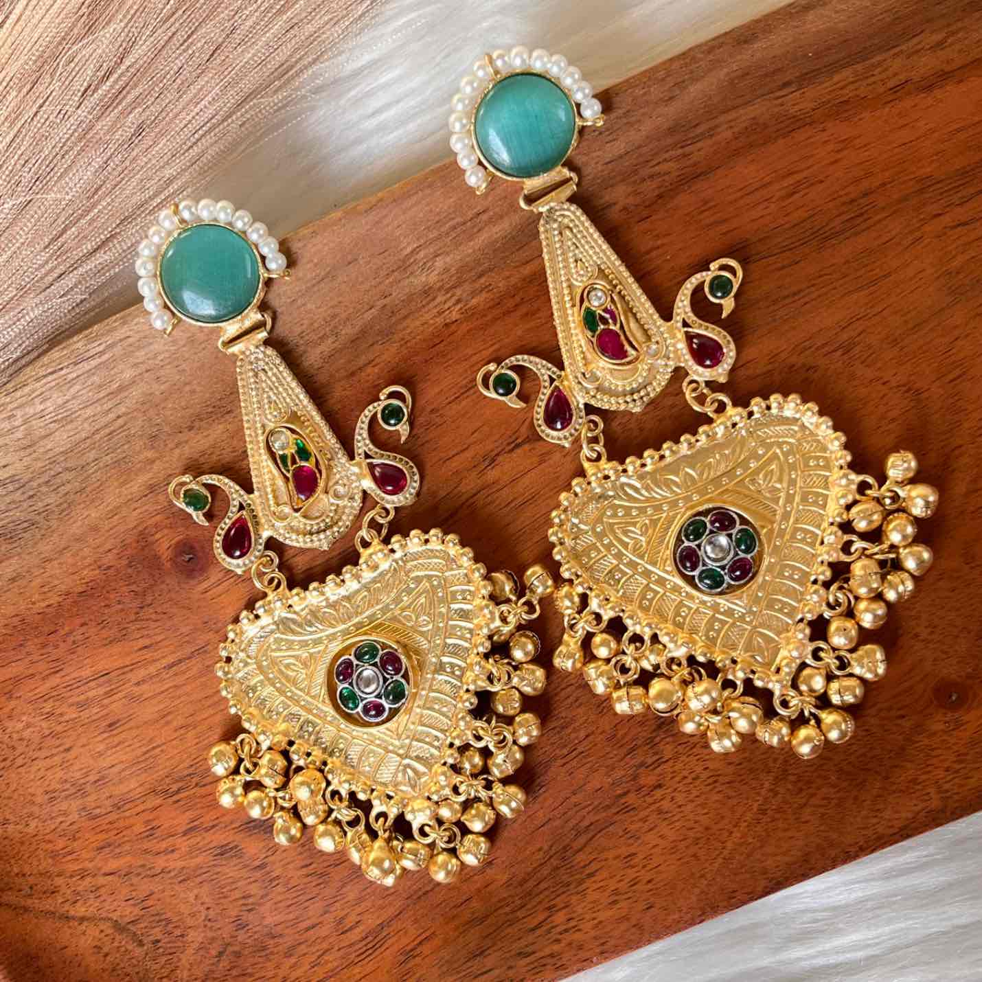 Mint Meenakshi Fusion Golden Earrings