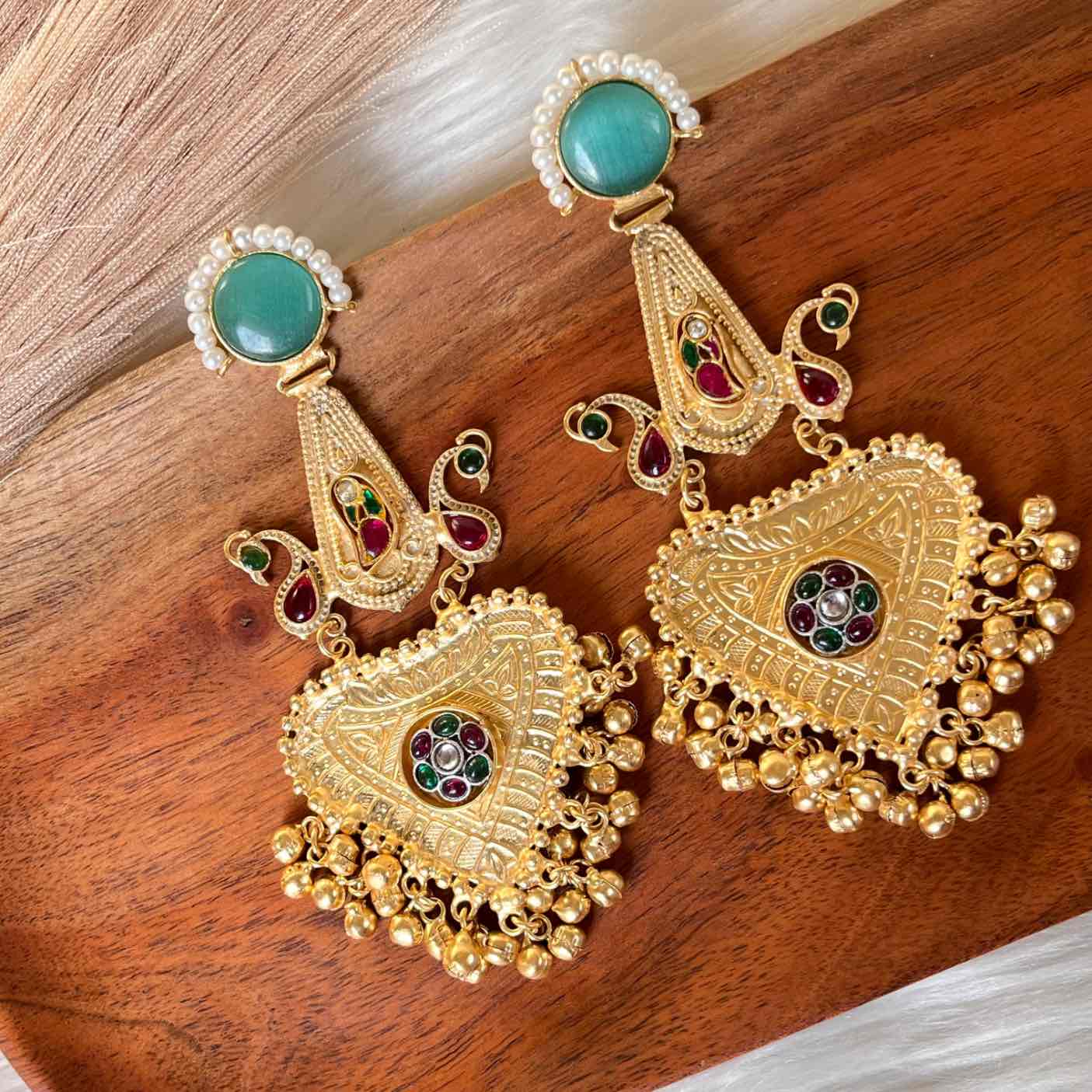 Mint Meenakshi Fusion Golden Earrings