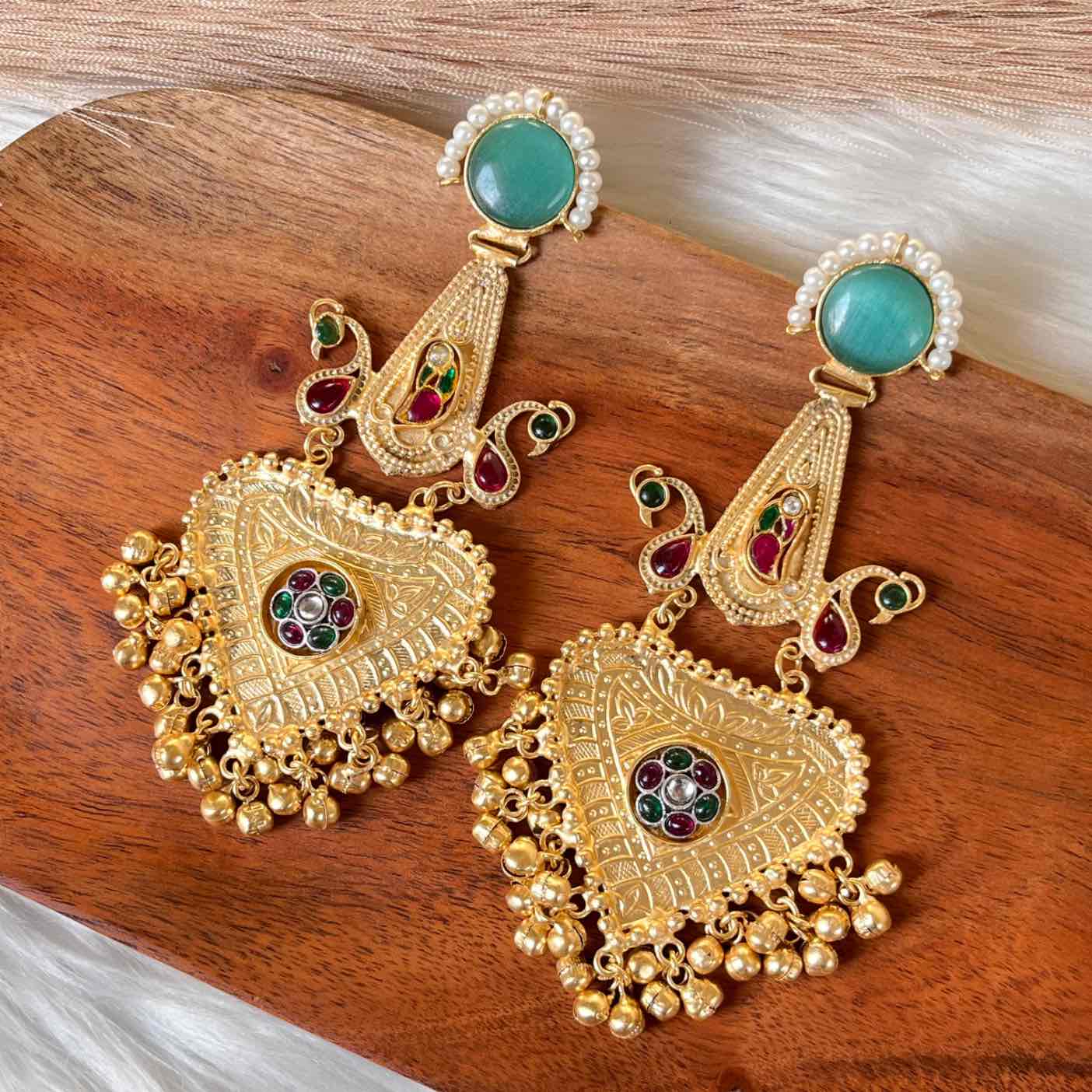 Mint Meenakshi Fusion Golden Earrings