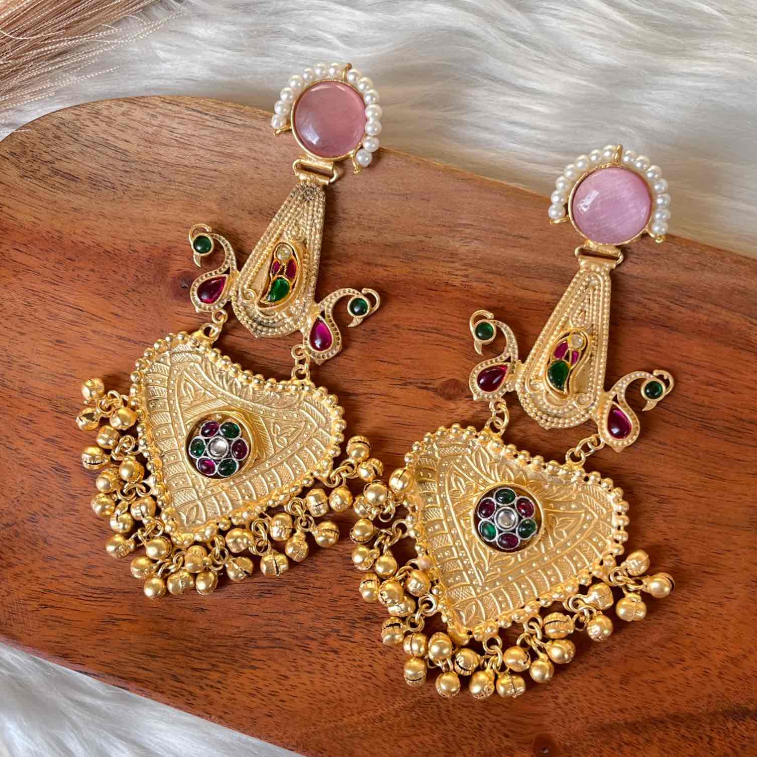 Pink Meenakshi Fusion Golden Earrings