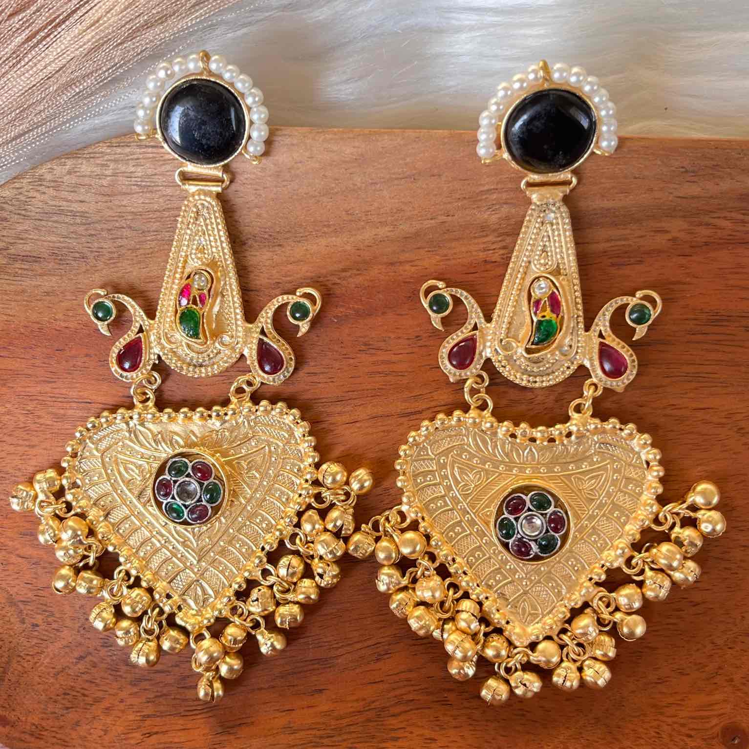 Black Meenakshi Fusion Golden Earrings