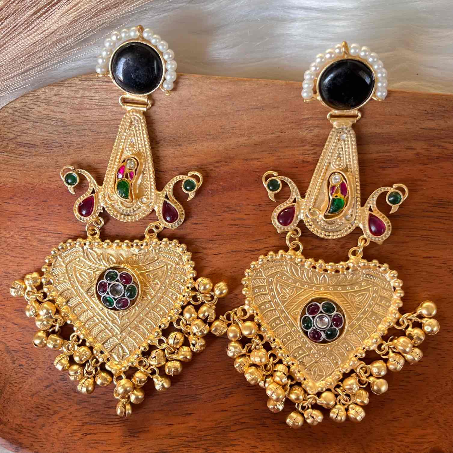 Black Meenakshi Fusion Golden Earrings