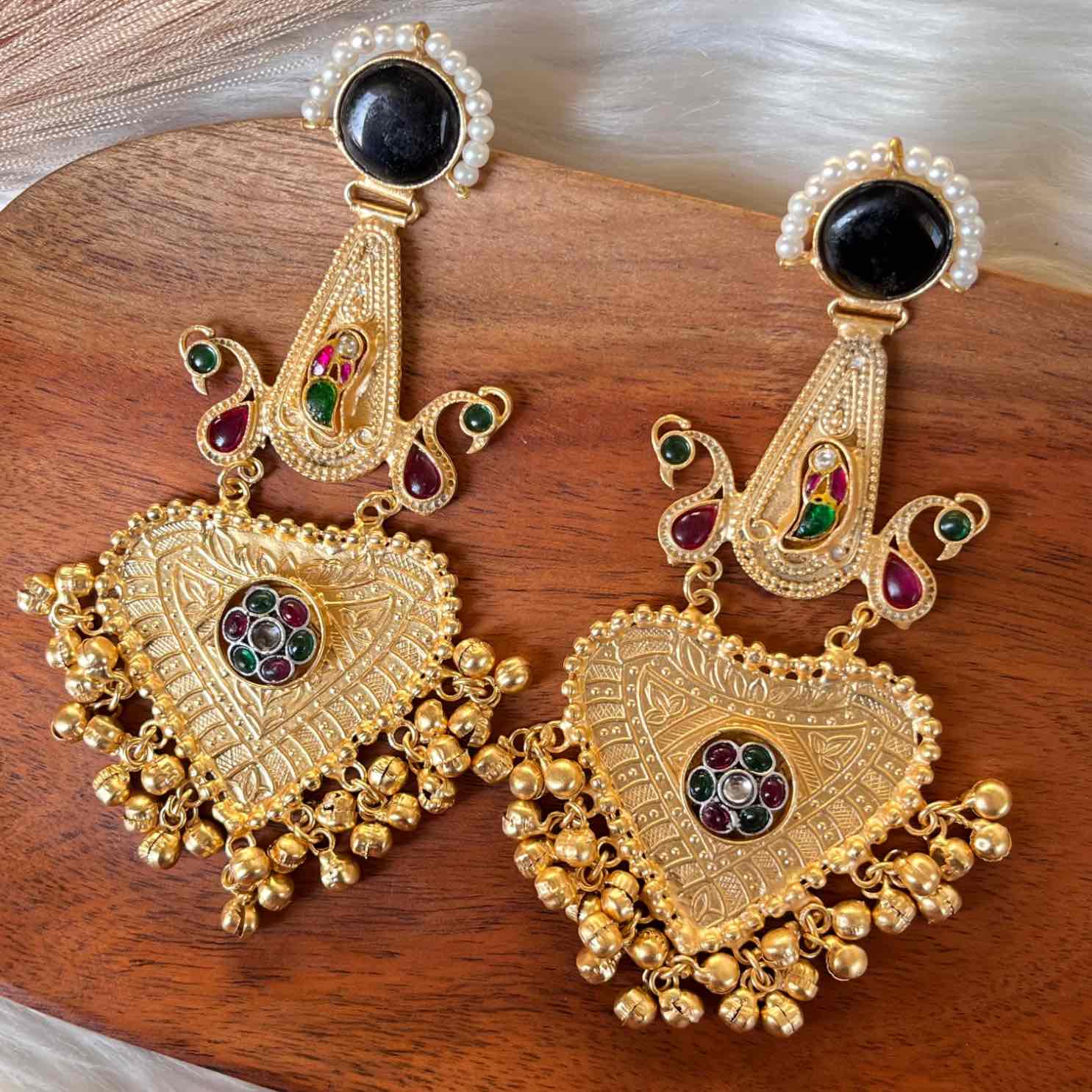 Black Meenakshi Fusion Golden Earrings