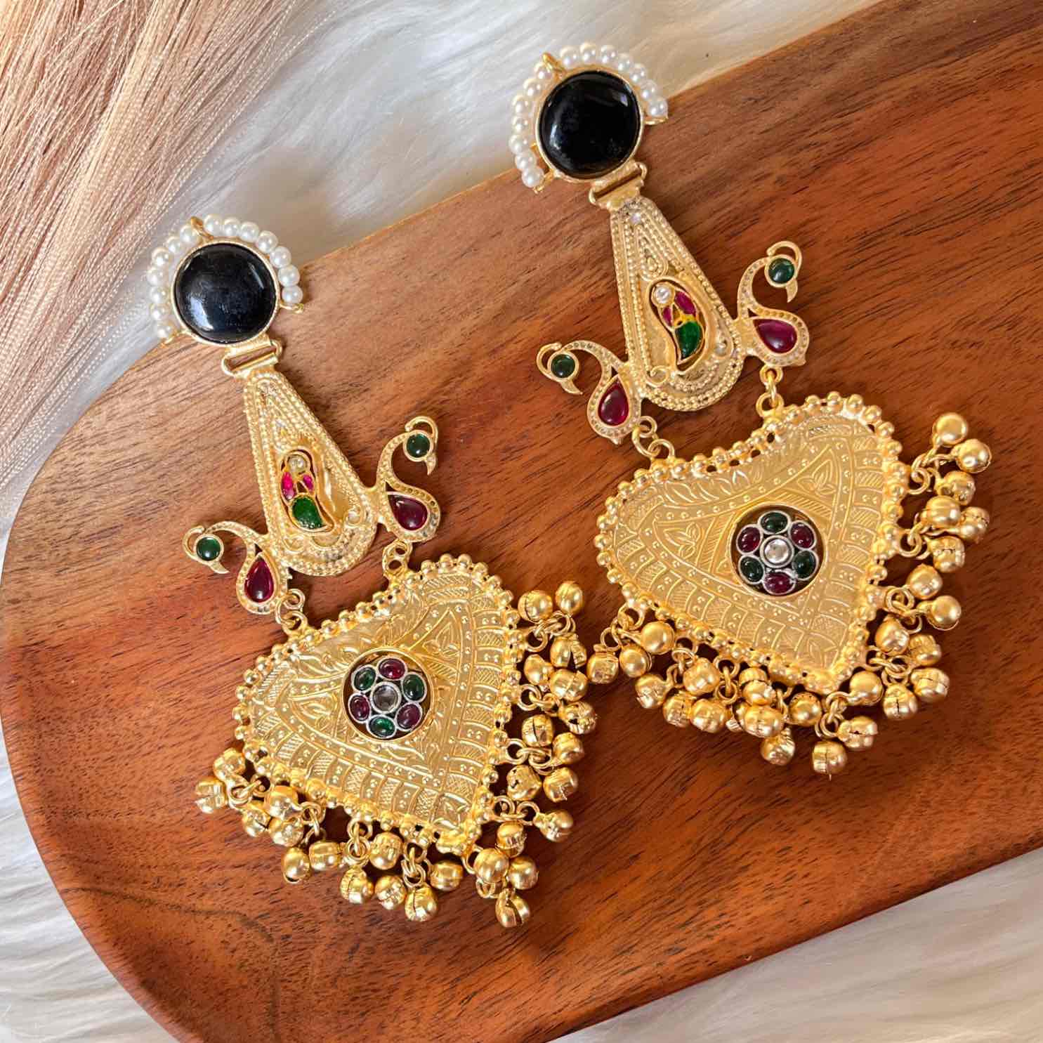 Black Meenakshi Fusion Golden Earrings