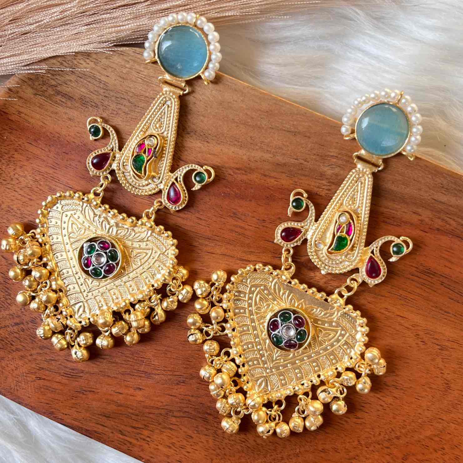 Blue Meenakshi Fusion Golden Earrings