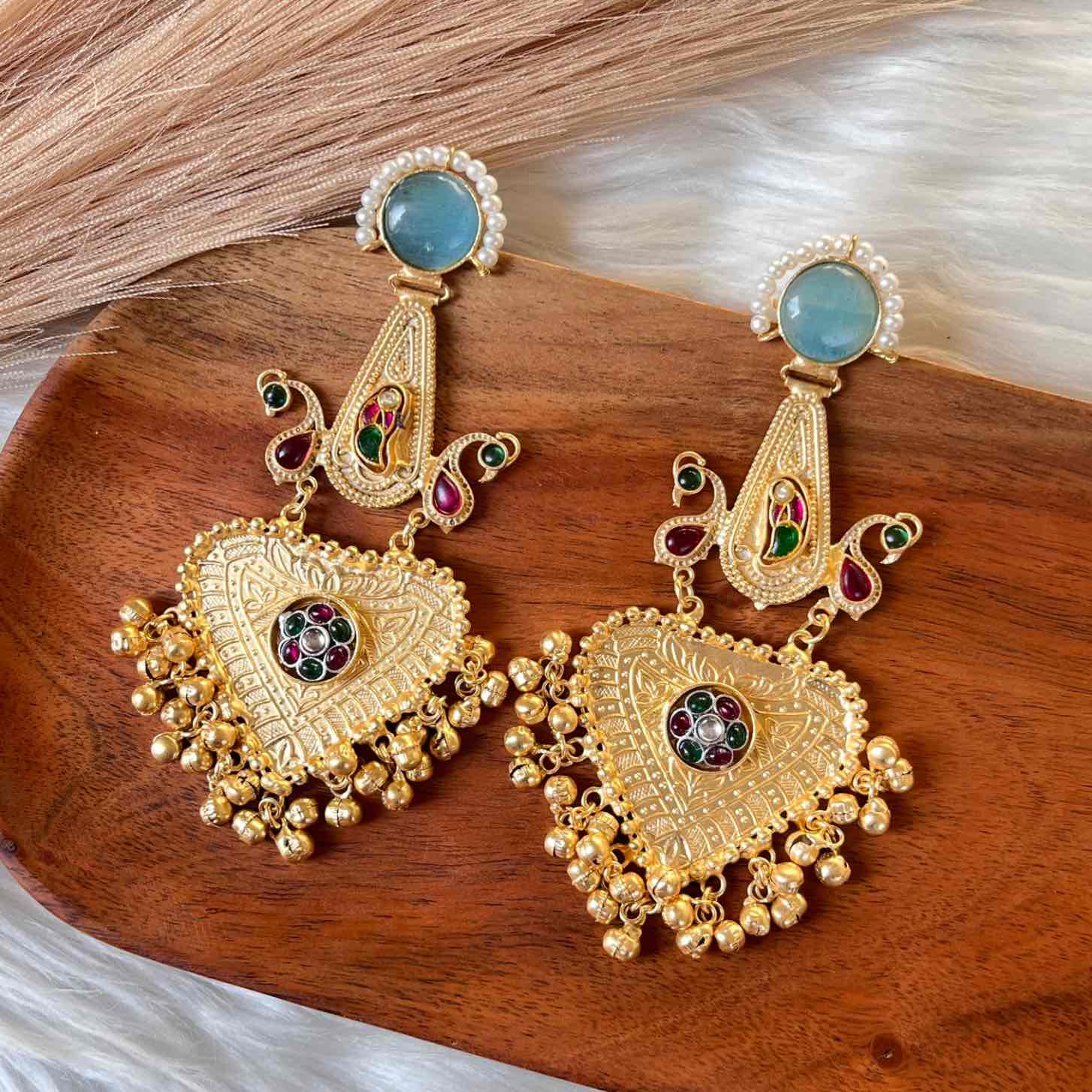 Blue Meenakshi Fusion Golden Earrings